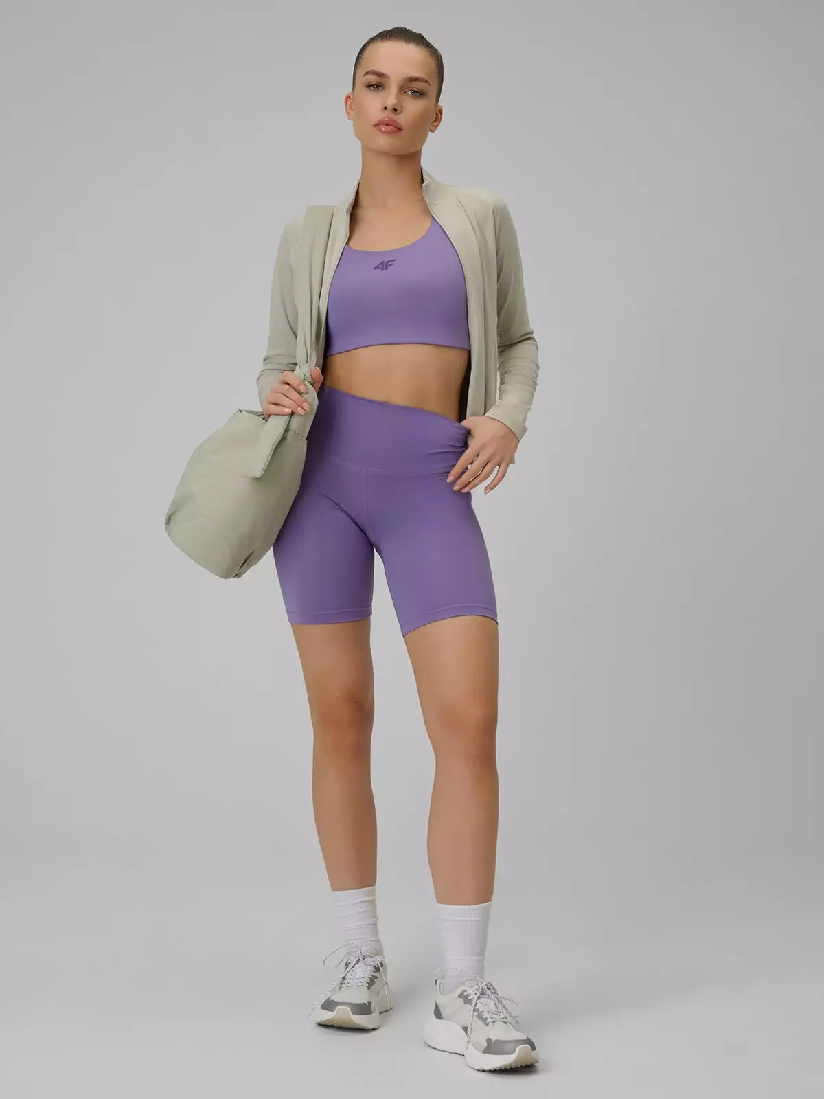 4F Legginsy kolarki treningowe damskie - fioletowe M