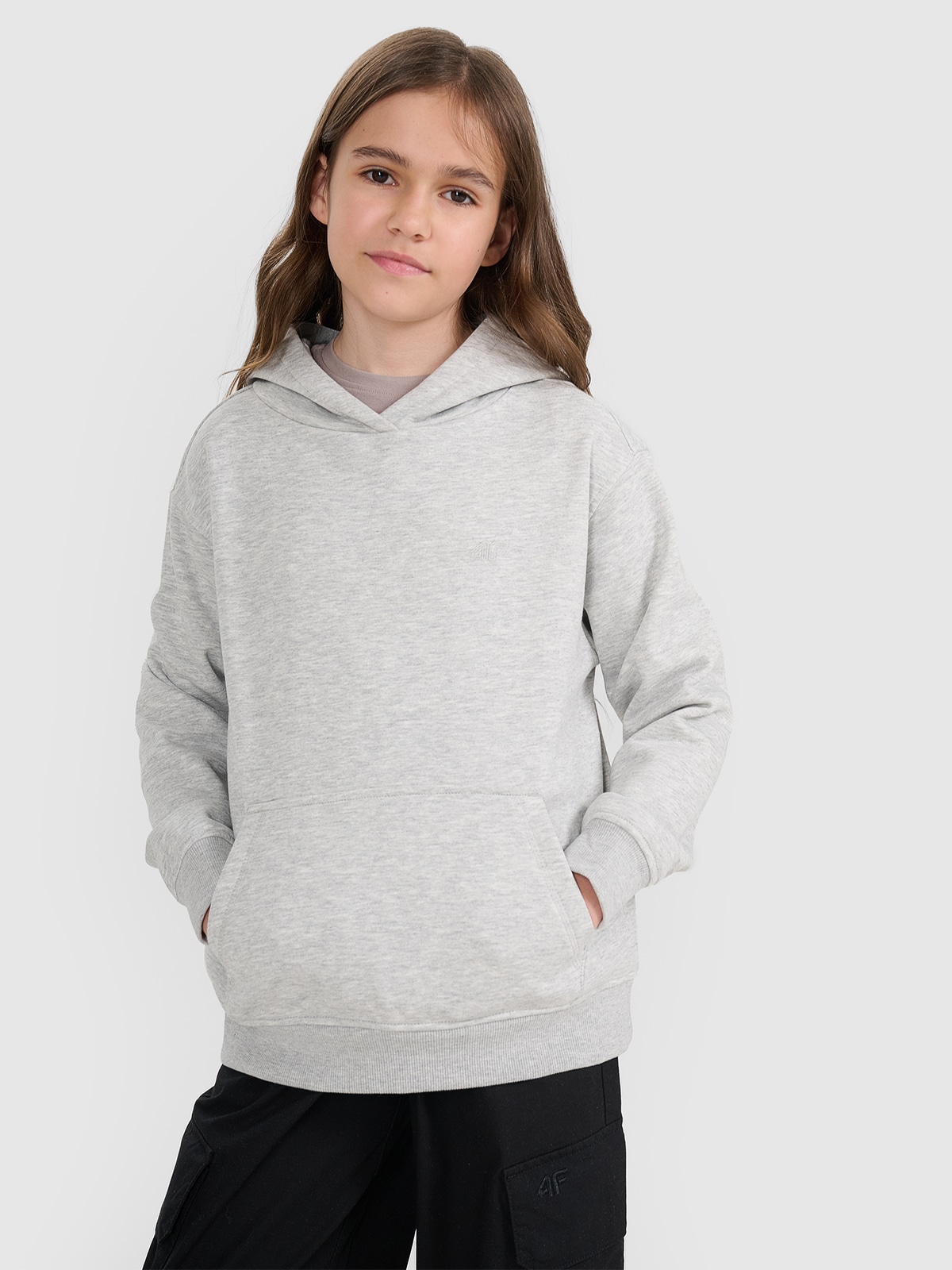 4F Bluza dresowa nierozpinana z kapturem dziewczęca - szara 164 (13-14 lat)