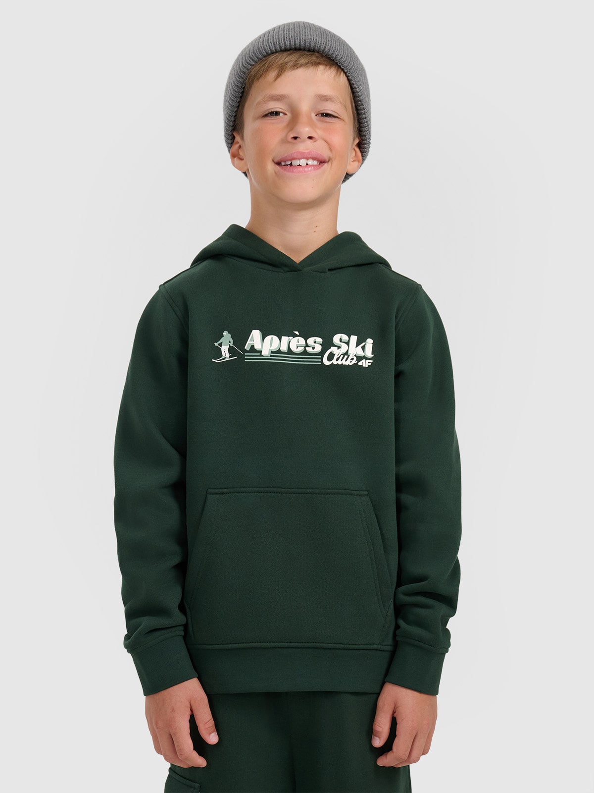 4F Bluza dresowa nierozpinana z kapturem chłopięca - zielona 146 (10-11 lat)