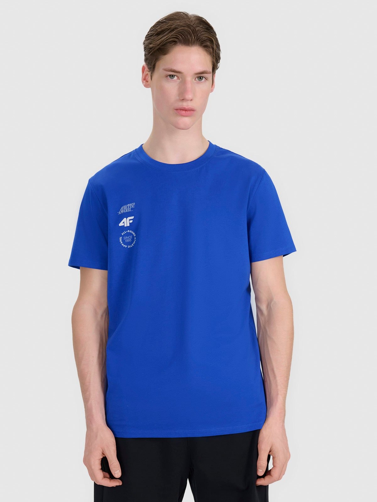 4F T-shirt regular z nadrukiem męski - niebieski L