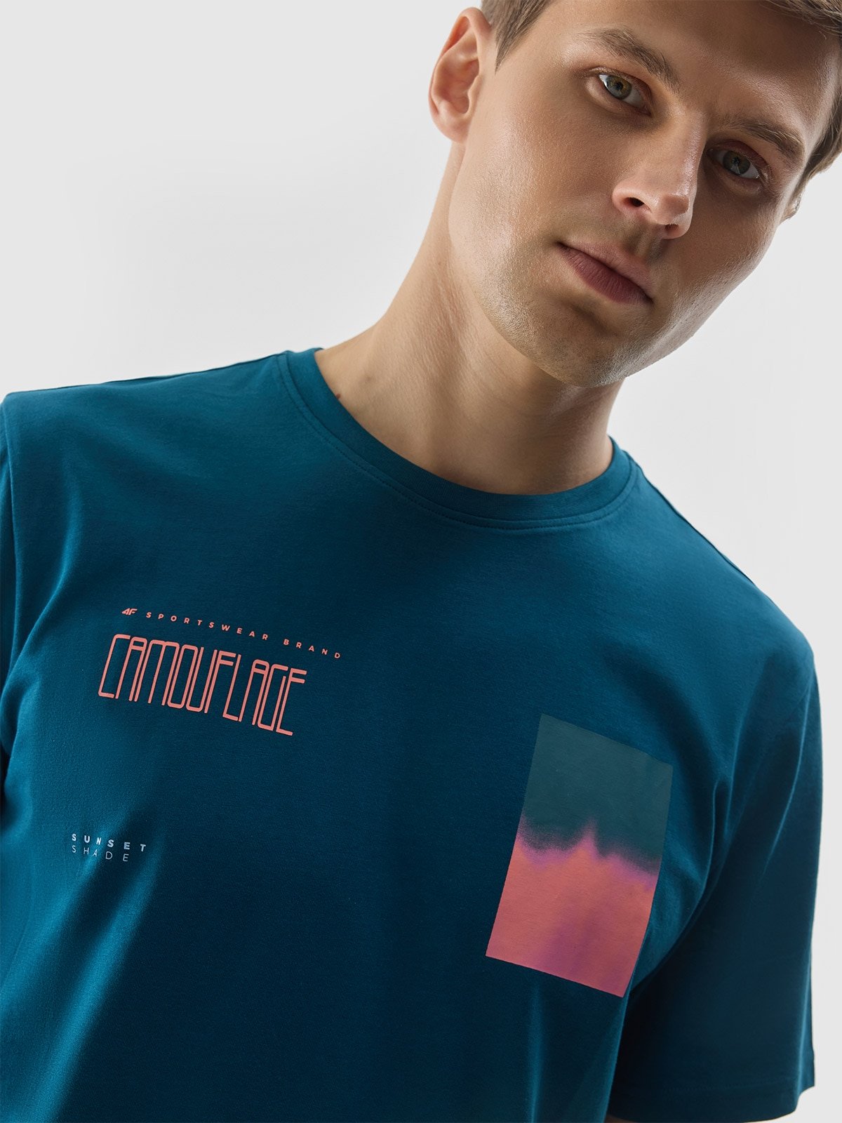 4F T-shirt z nadrukiem męski - turkusowy XXL