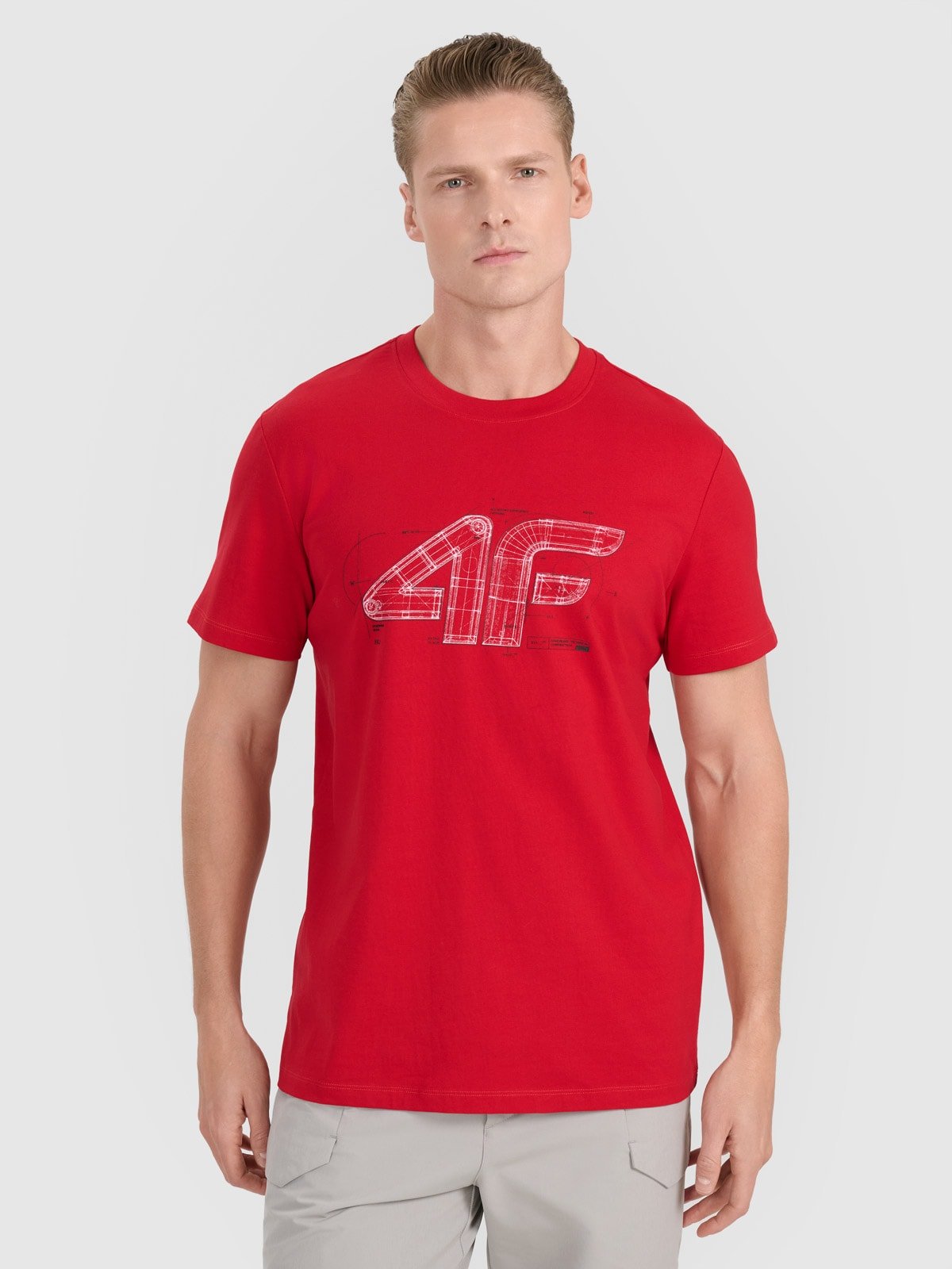 4F T-shirt regular z nadrukiem męski - czerwony L