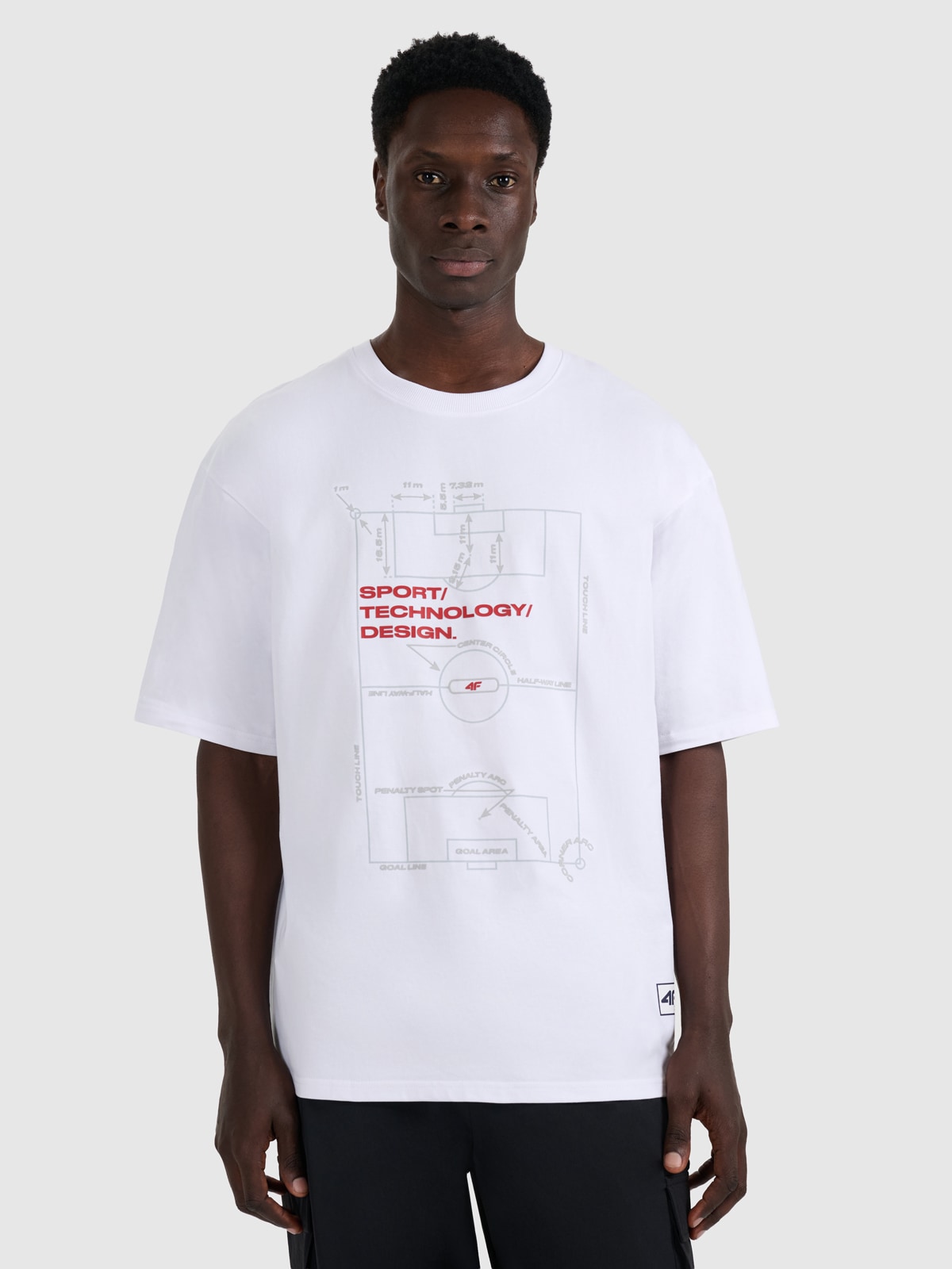 4F T-shirt oversize z nadrukiem męski - biały L