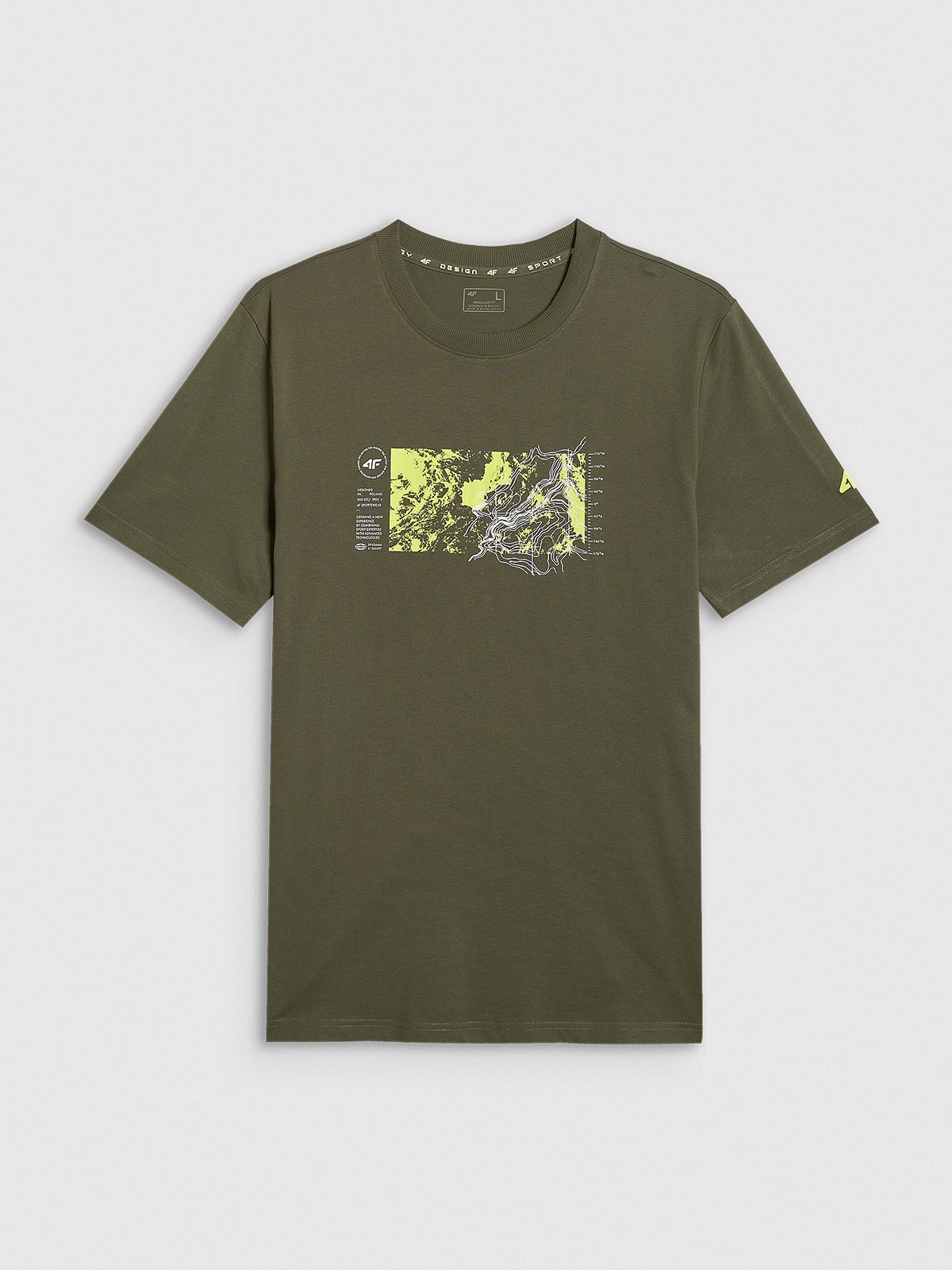 4F T-shirt regular z nadrukiem męski - khaki 3XL