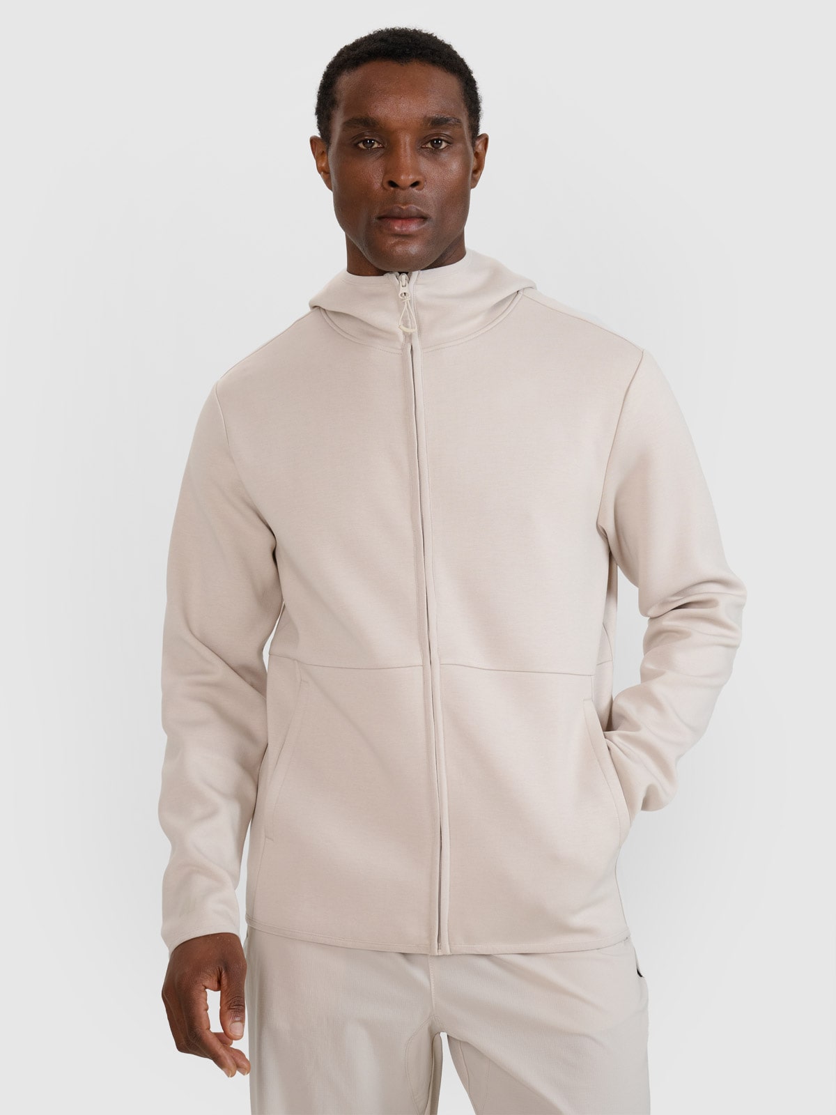 4F Bluza dresowa rozpinana z kapturem męska - beżowa 3XL