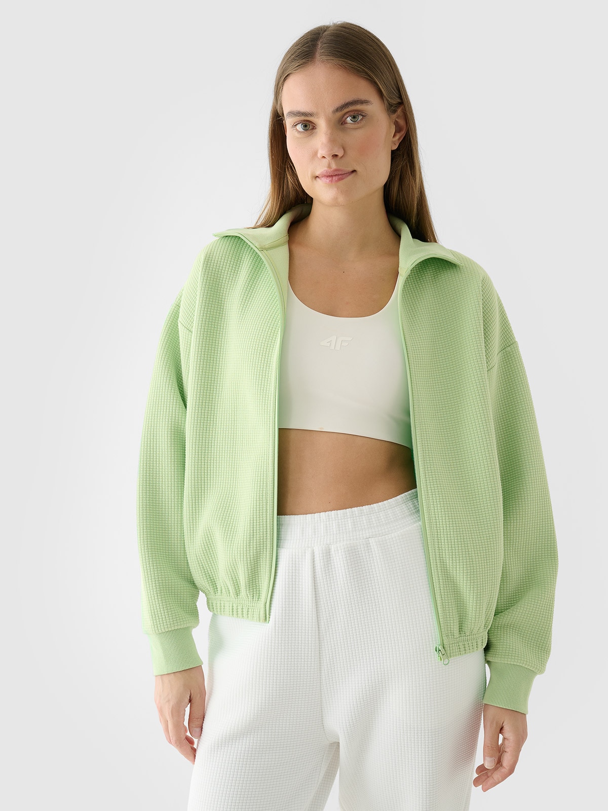 4F Bluza crop top rozpinana bez kaptura damska - zielona L