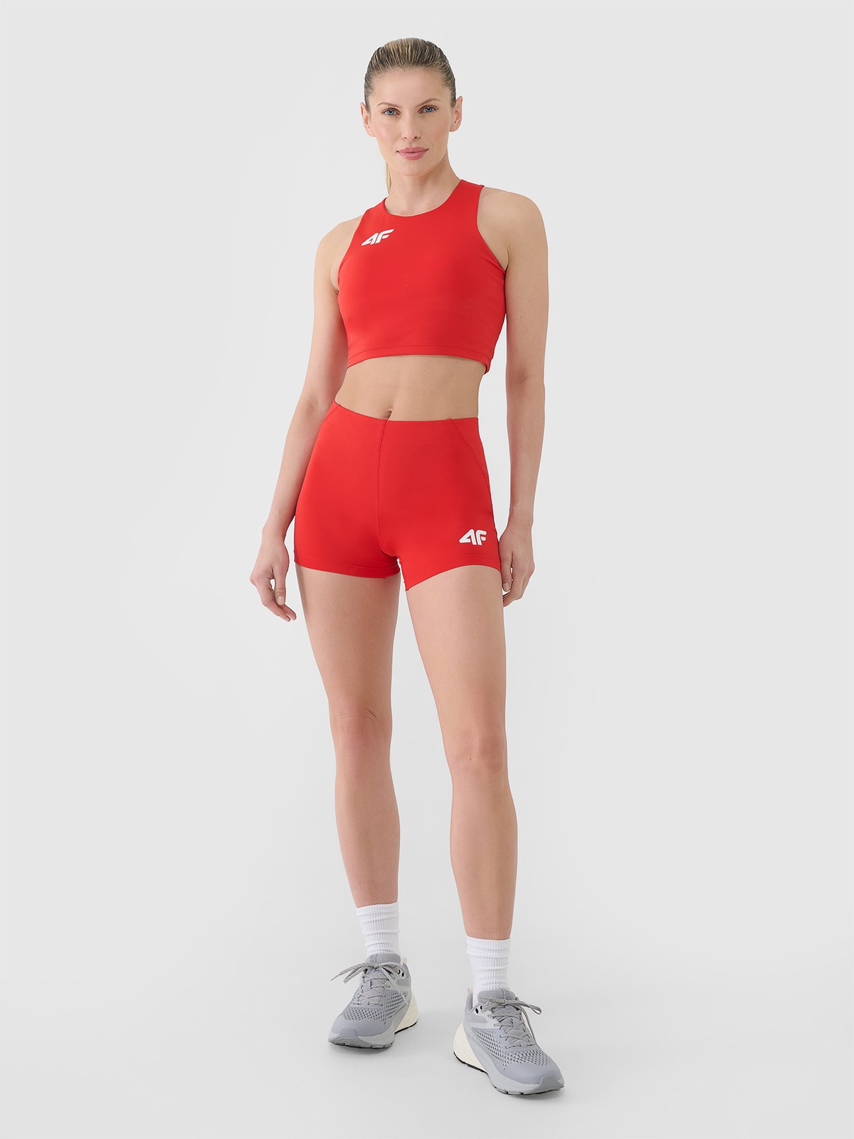4F Legginsy krótkie treningowe damskie - czerwone XXL