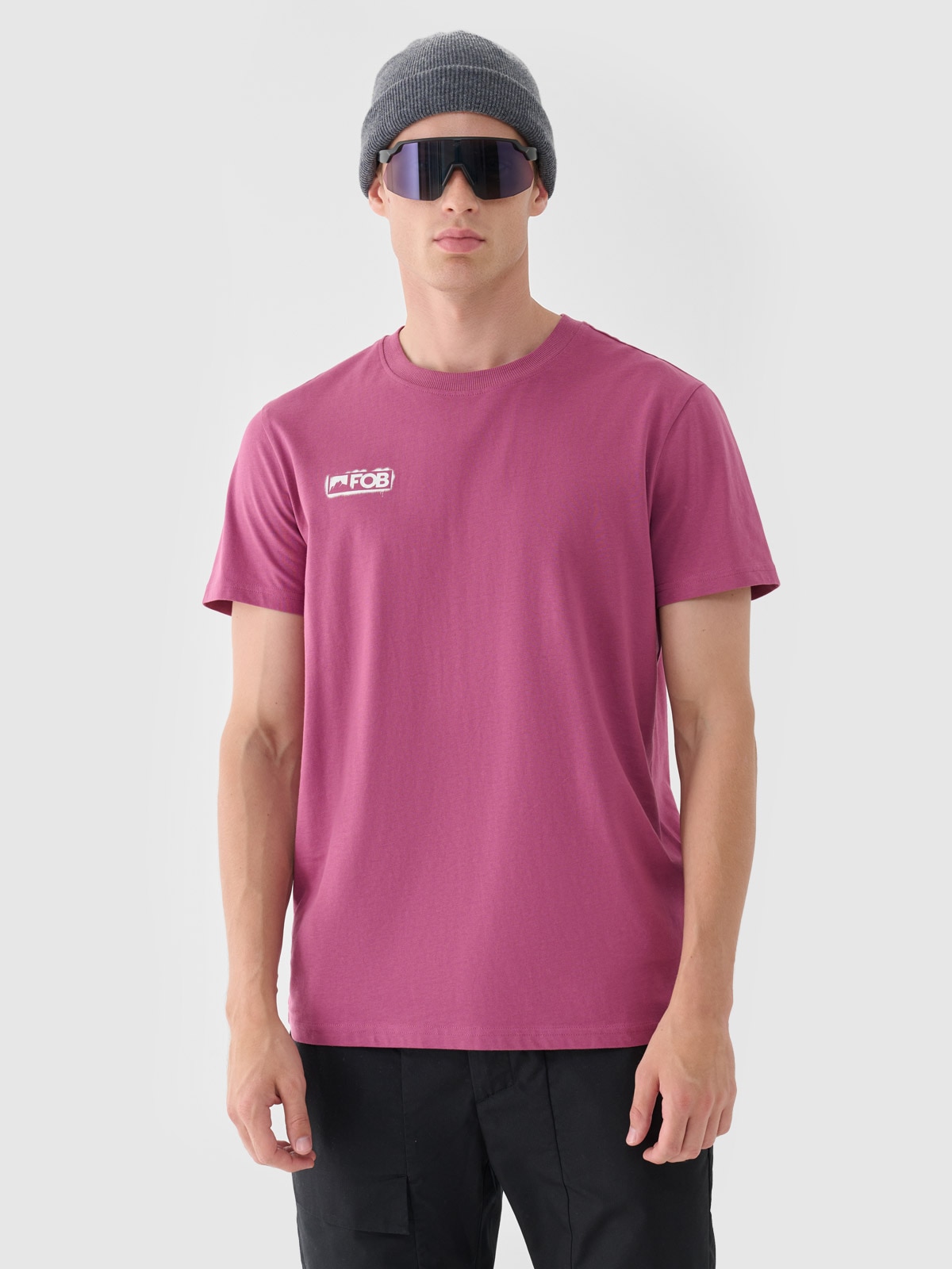 4F T-shirt regular gładki męski - czerwony XXL