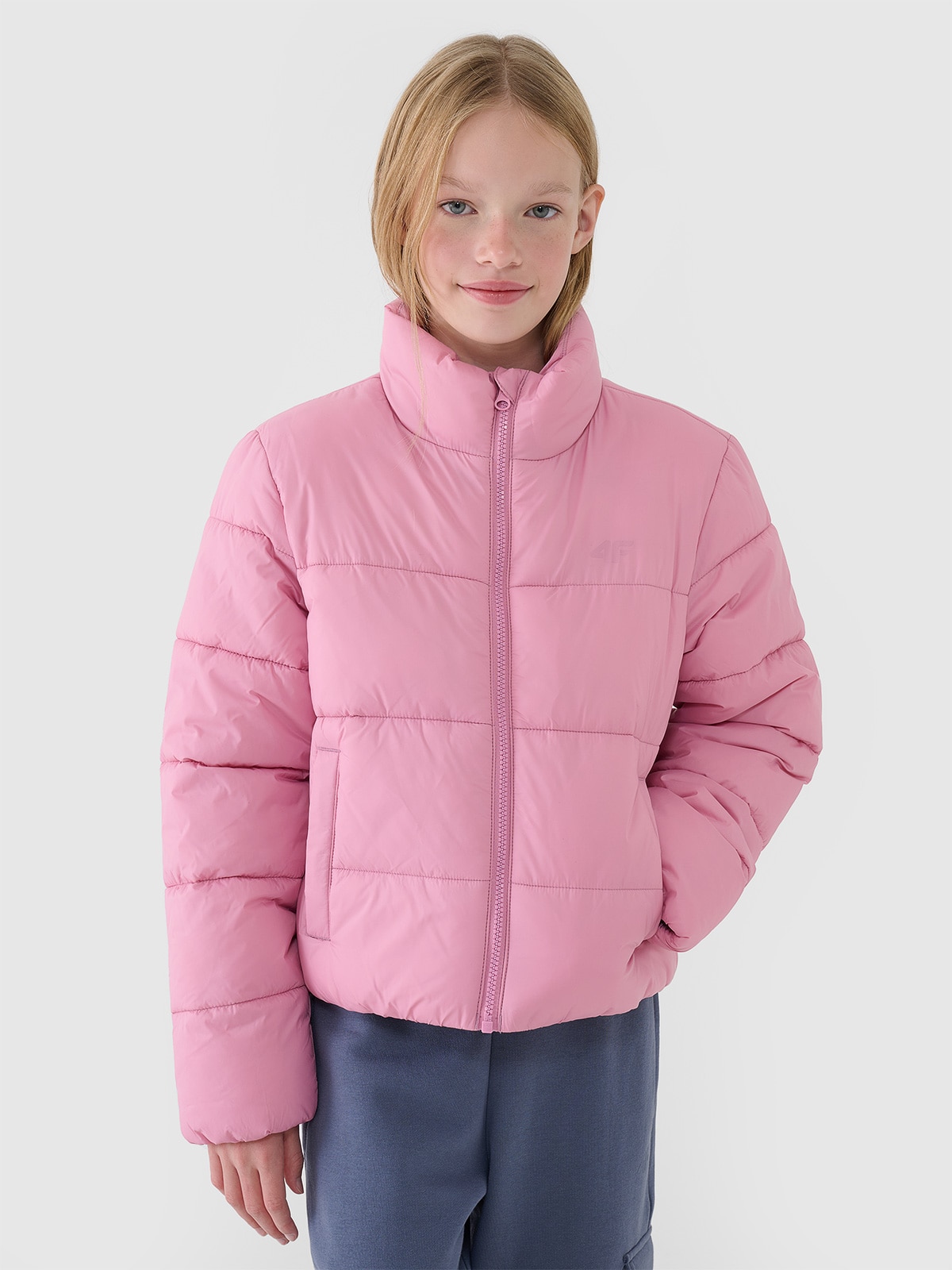4F Kurtka puchowa z wypełnieniem syntetycznym dziecięca - różowa 140 (9-10 lat)