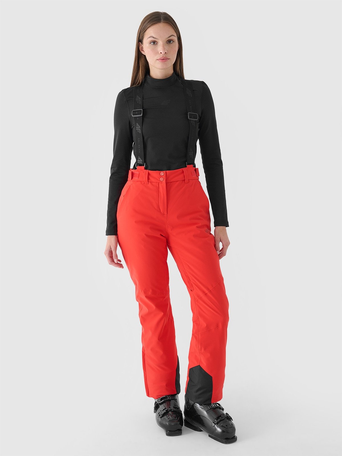 4F Spodnie narciarskie z szelkami membrana 10000 damskie - czerwone XXL