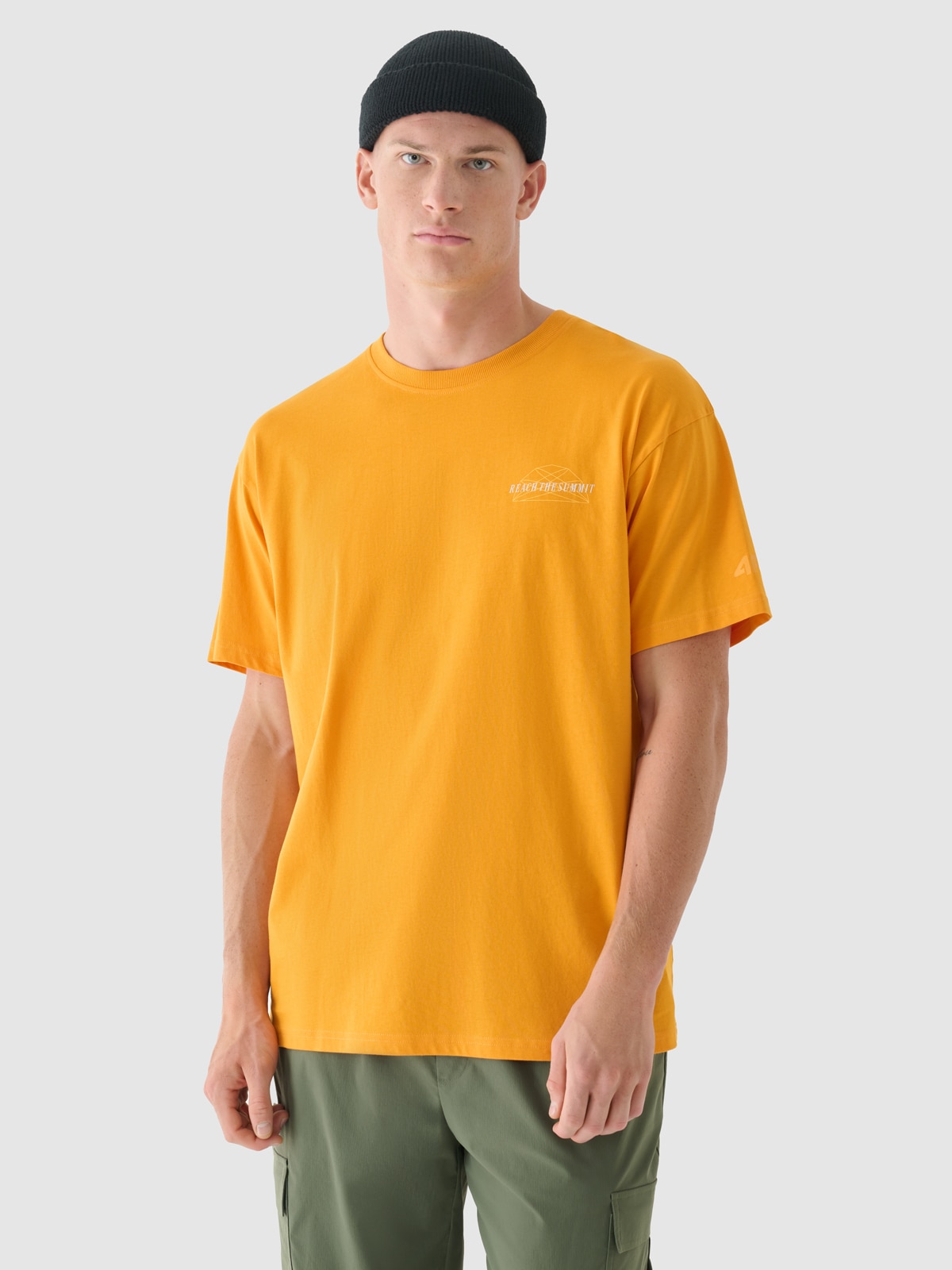 4F T-shirt oversize z nadrukiem męski - pomarańczowy L