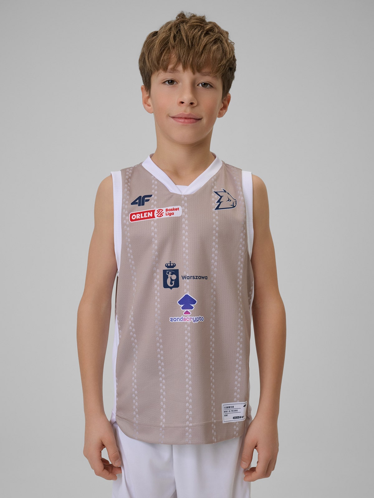 4F Koszulka meczowa replika domowa z sezonu 2025/26 dziecięca 4F x Dziki Warszawa - beżowa 110/116