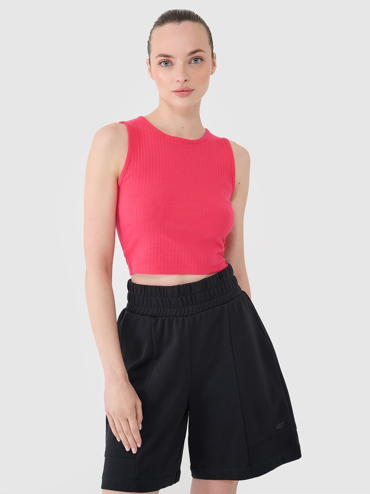 4F Crop top dzianinowy damski - różowy XL