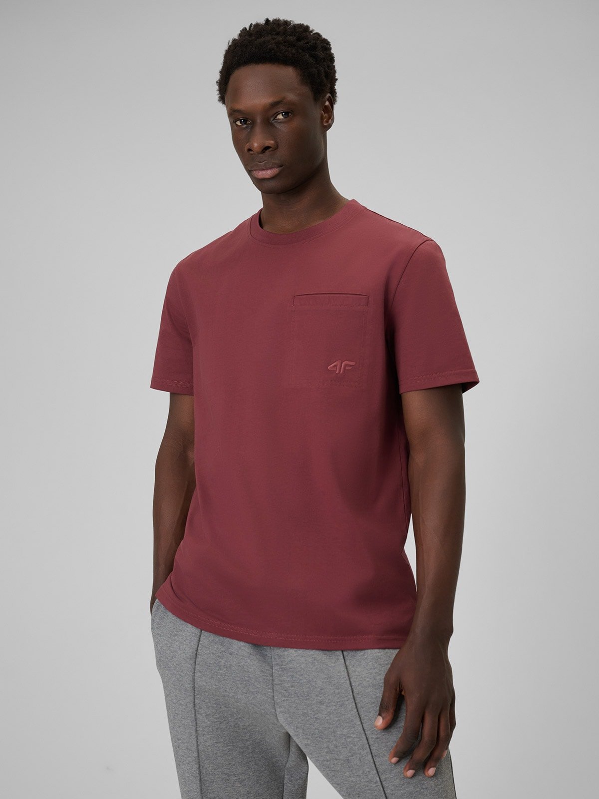 4F T-shirt regular gładki męski - burgundowy S