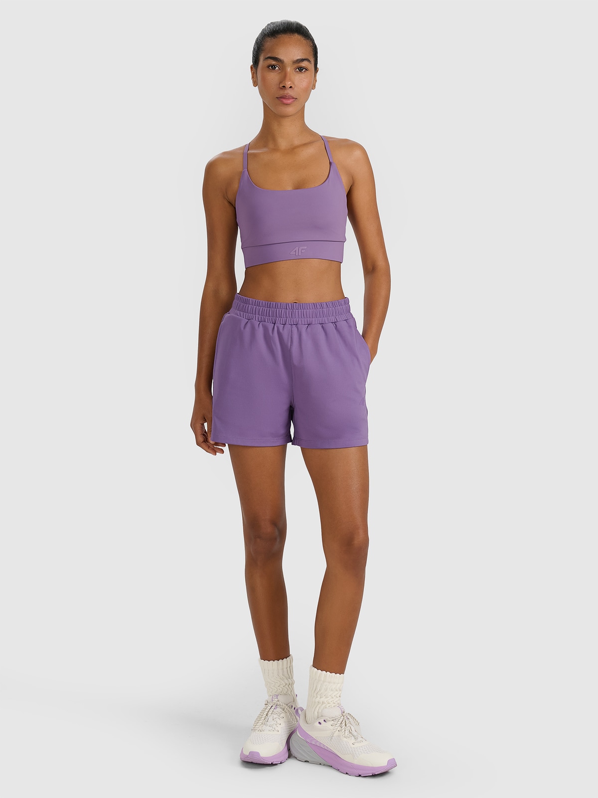 4F Spodenki treningowe szybkoschnące damskie - fioletowe S