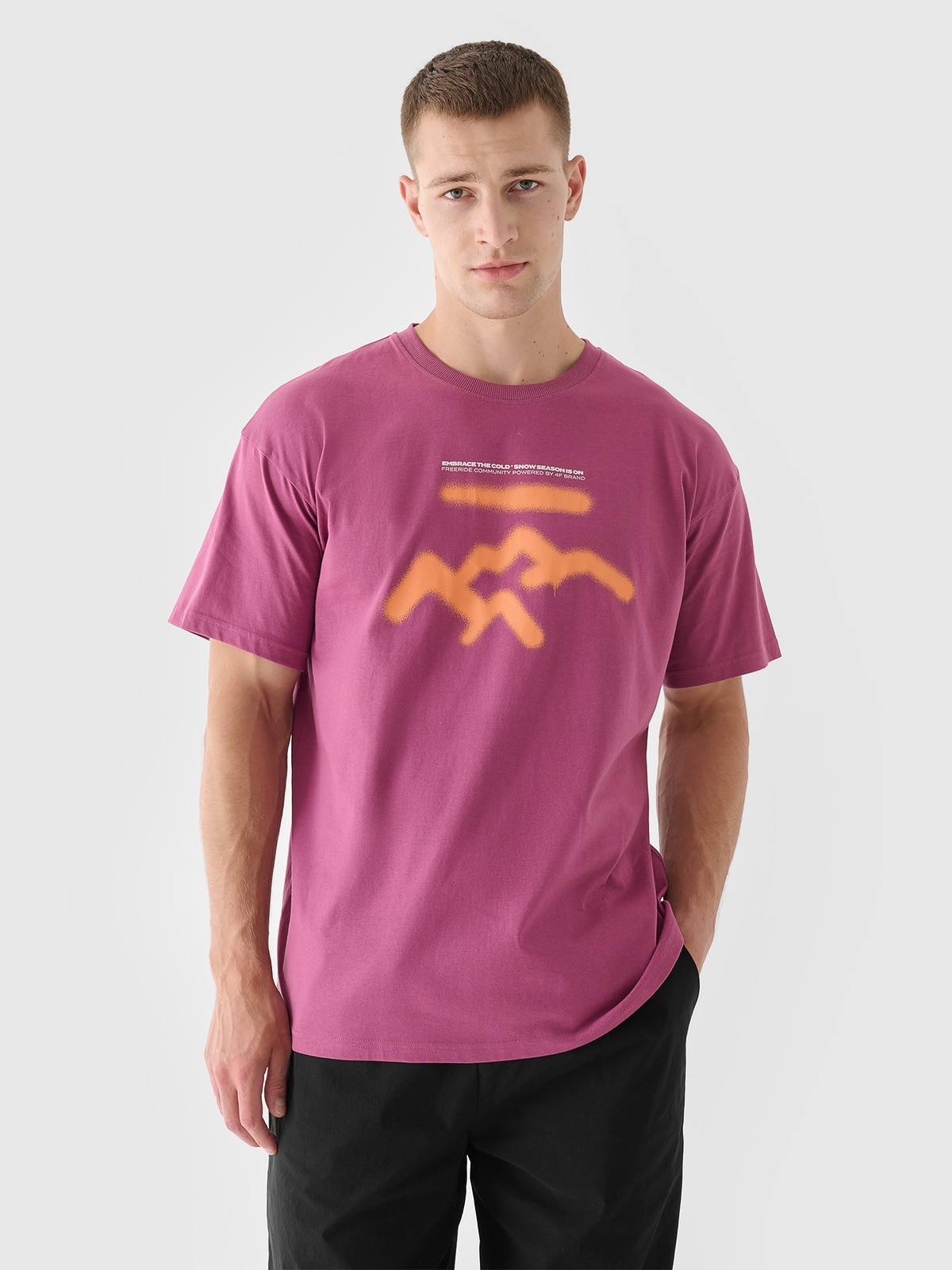 4F T-shirt oversize z nadrukiem męski - czerwony L