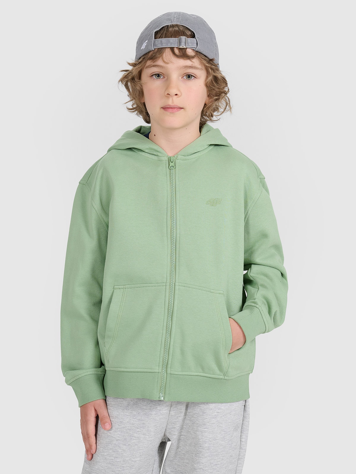 4F Bluza dresowa rozpinana z kapturem chłopięca - turkusowa 134 (8-9 lat)