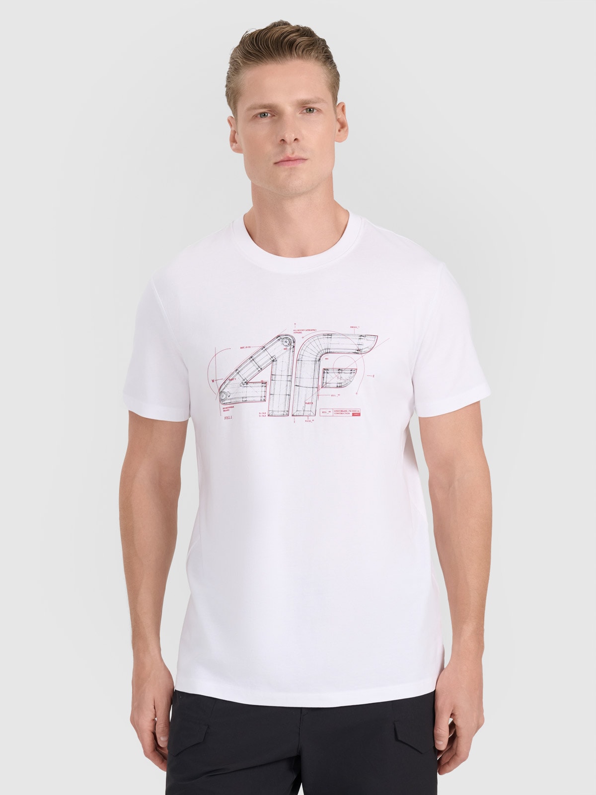 4F T-shirt regular z nadrukiem męski - biały XXL