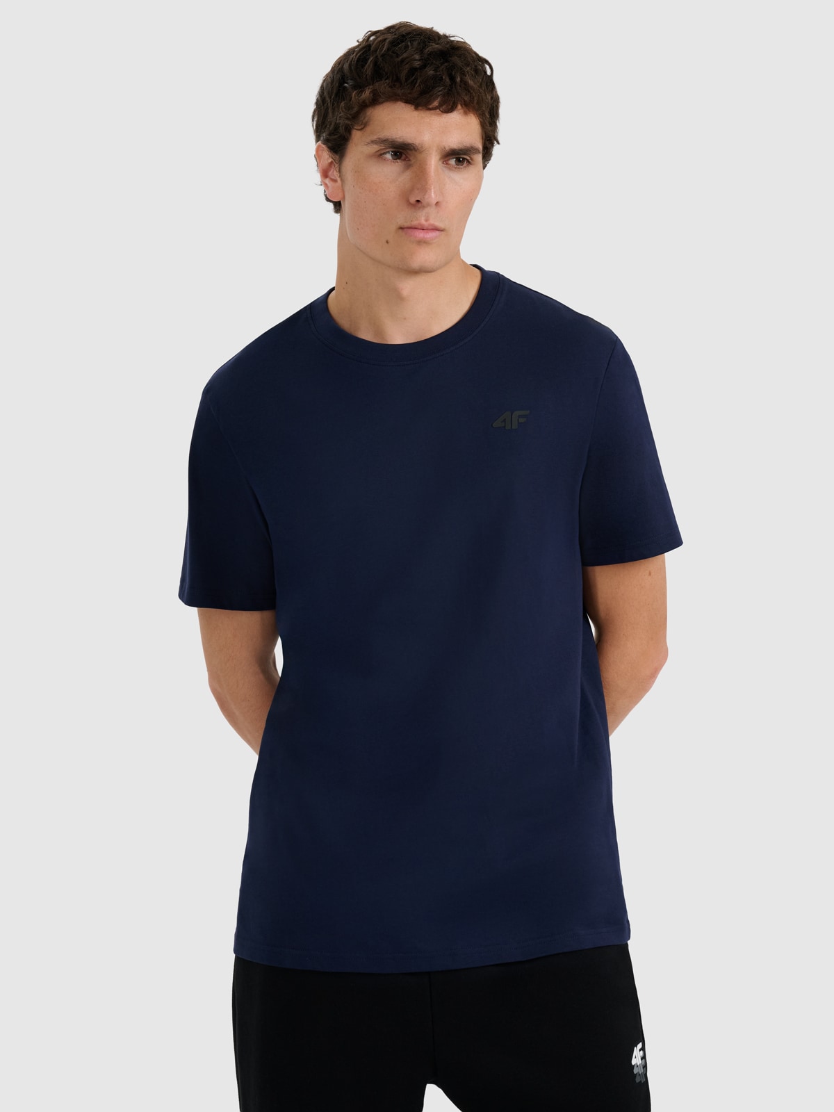 4F T-shirt regular gładki męski - granatowy S