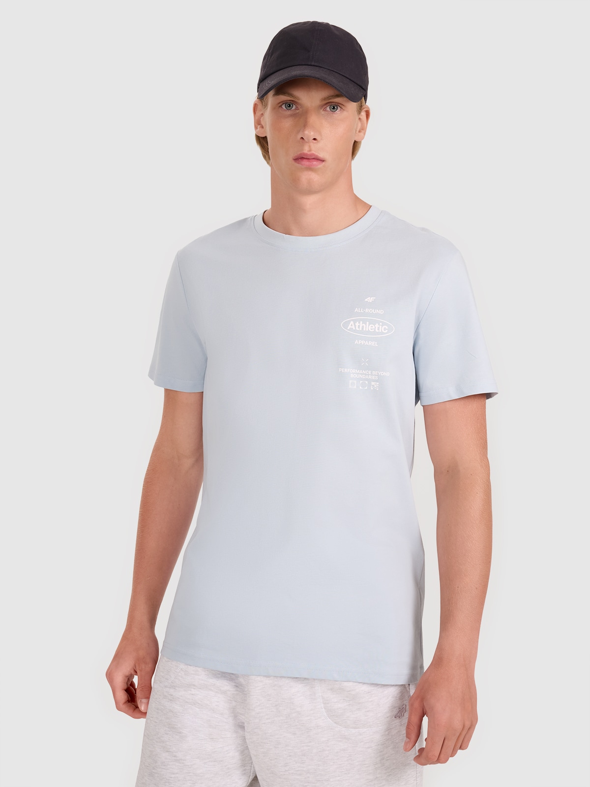 4F T-shirt regular z nadrukiem męski - niebieski 3XL