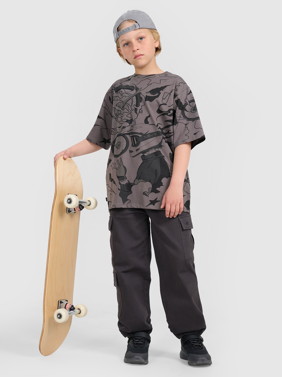 4F Spodnie casual cargo chłopięce - szare 164 (13-14 lat)