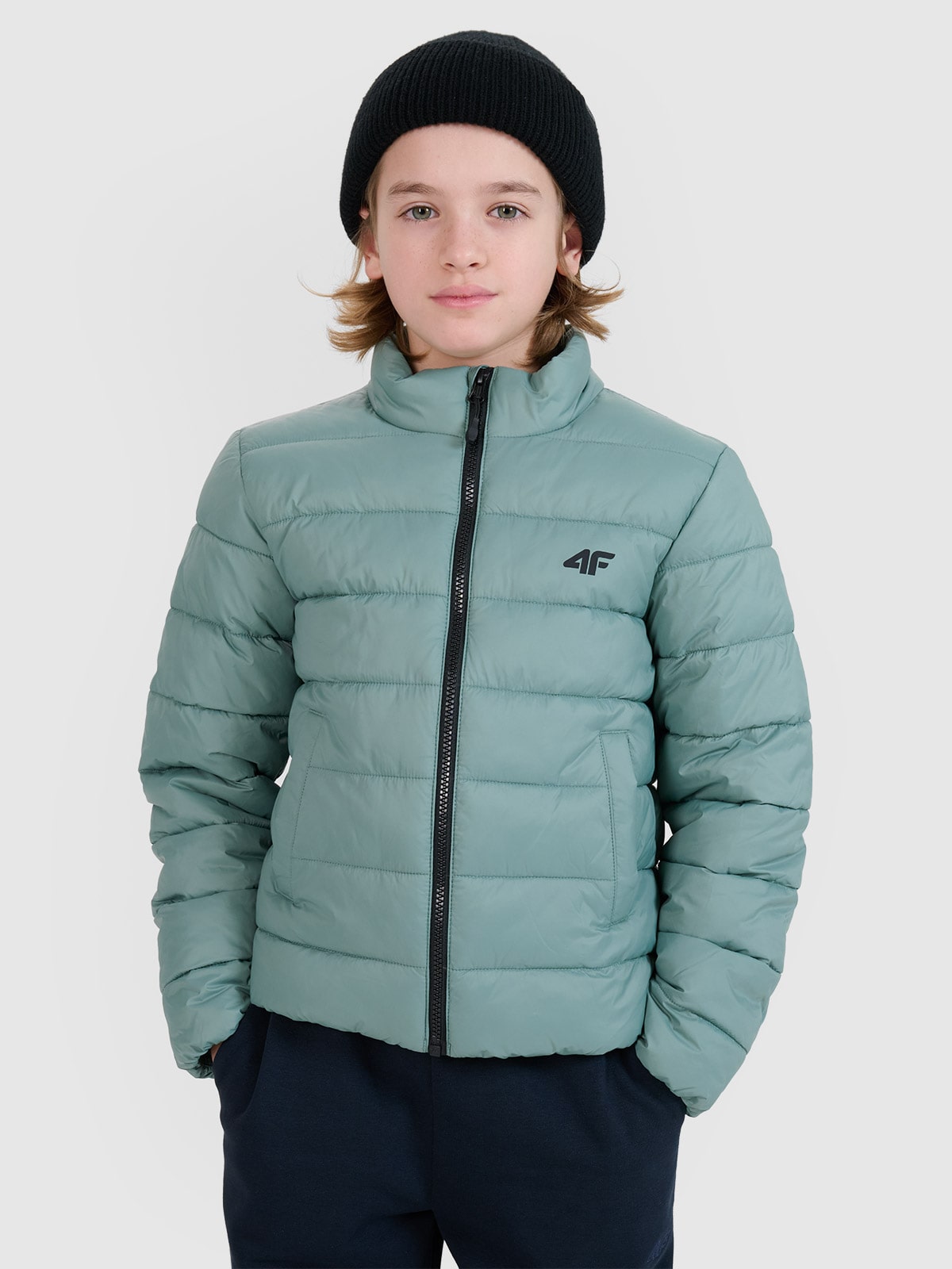 4F Kurtka puchowa z wypełnieniem syntetycznym chłopięca - zielona 134 (8-9 lat)