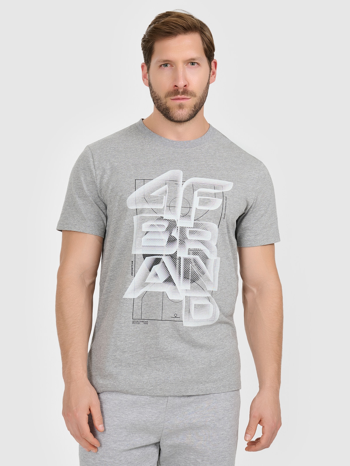 4F T-shirt regular z nadrukiem męski - szary M