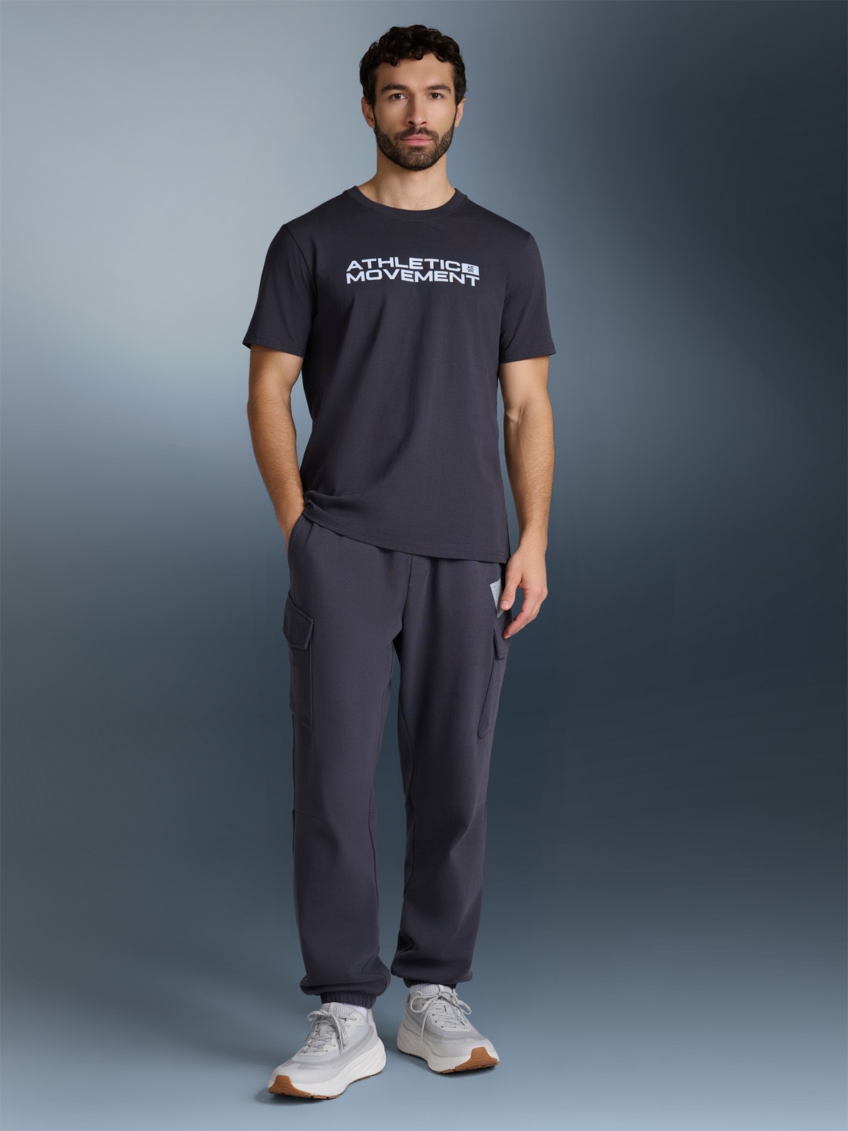 4F T-shirt regular z nadrukiem męski - szary S