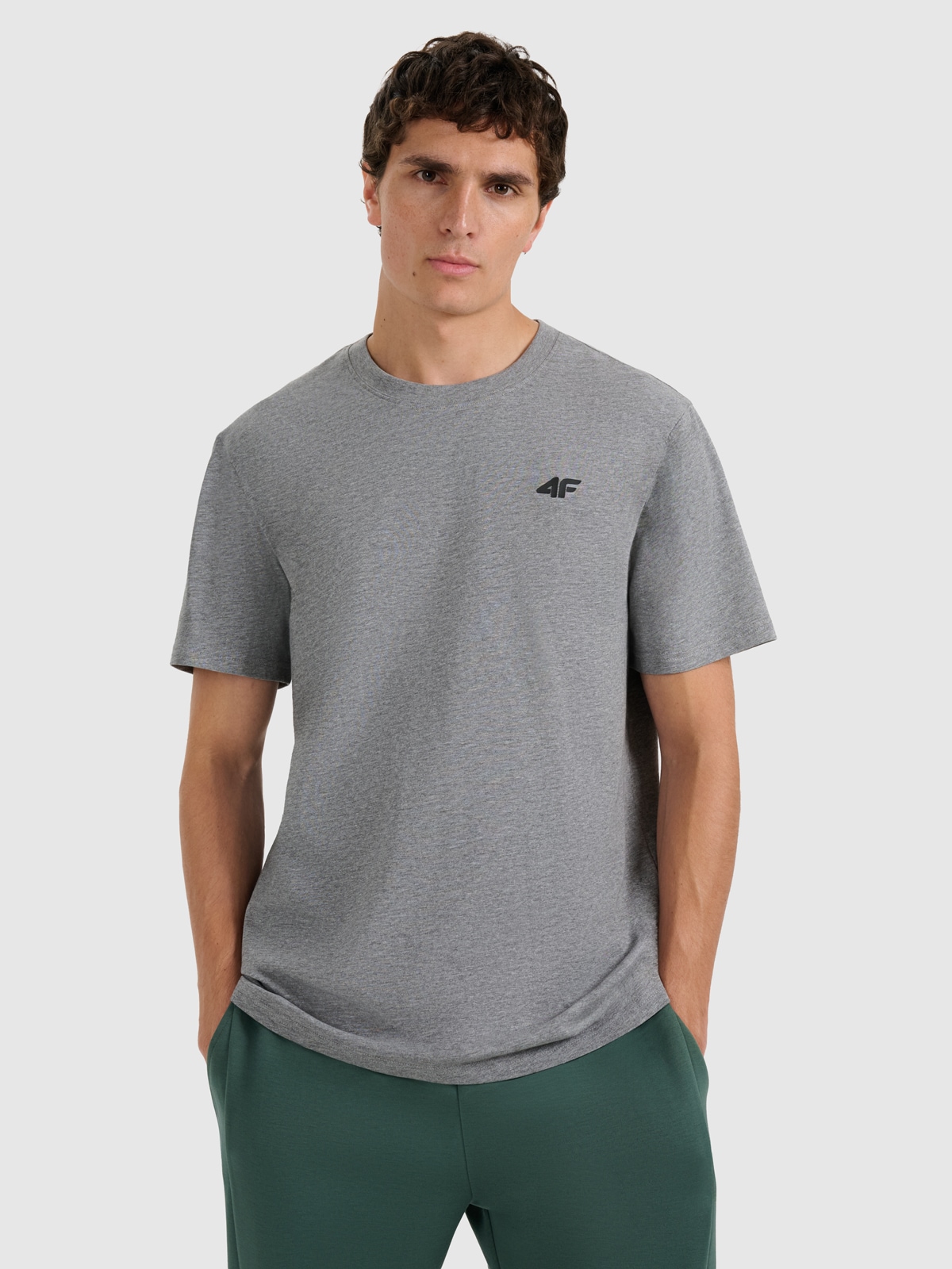 4F T-shirt regular gładki męski - szary S