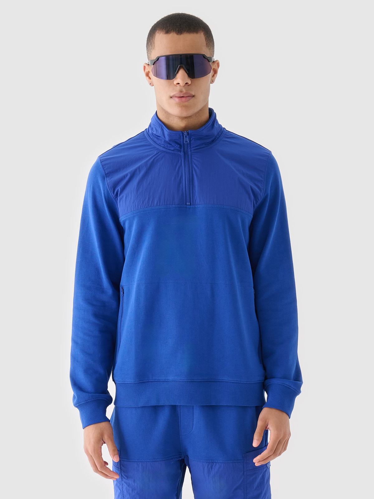 4F Bluza dresowa nierozpinana bez kaptura męska - niebieska XL