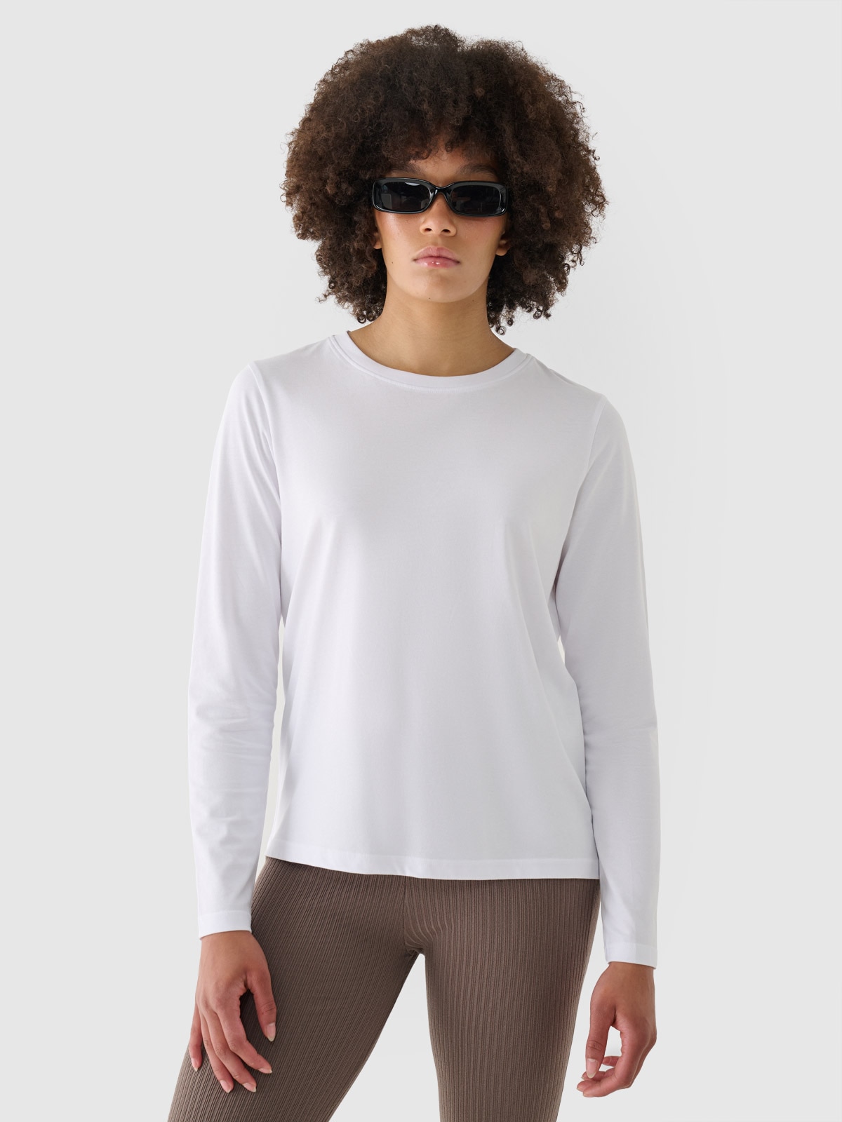 4F Longsleeve oversize gładki damski - biały L