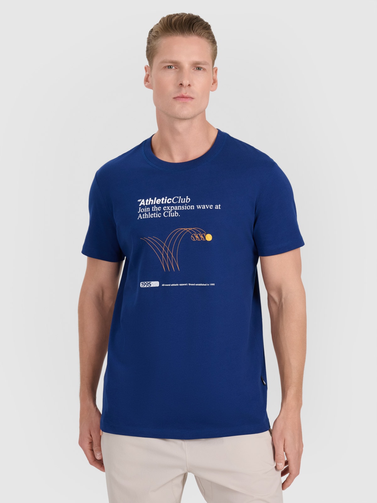 4F T-shirt regular z nadrukiem męski - granatowy S
