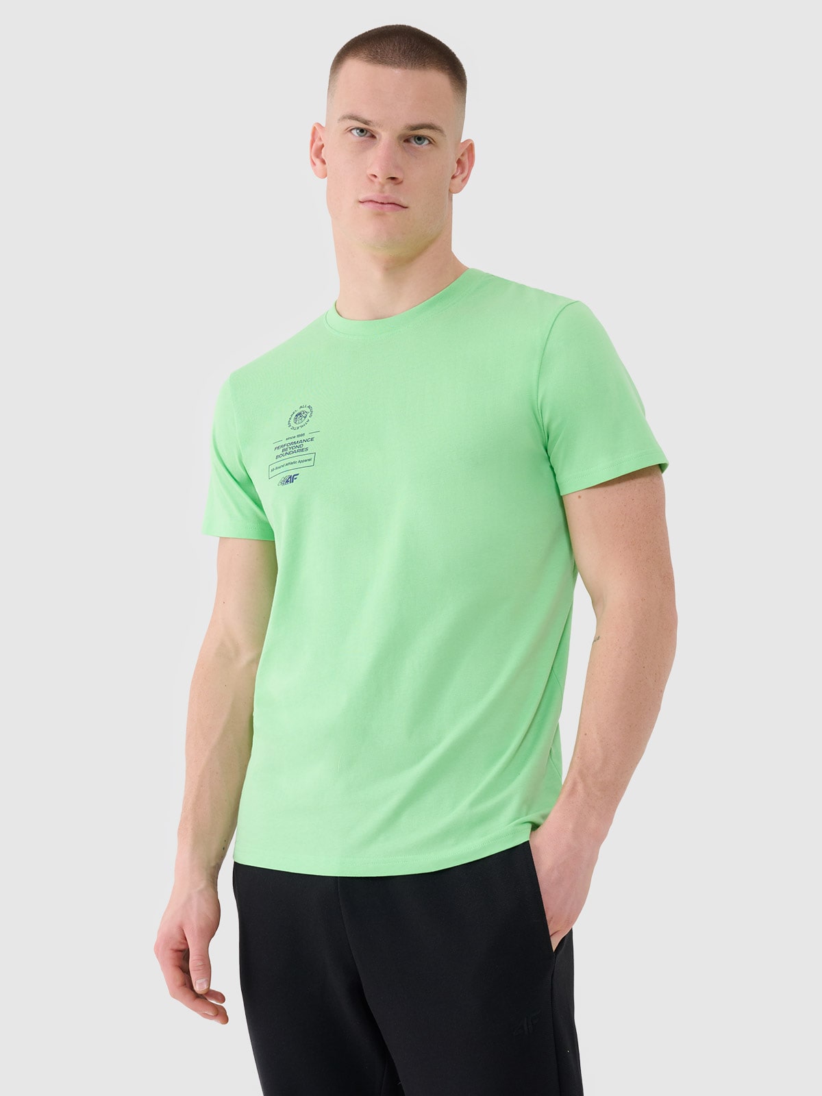 4F T-shirt regular z nadrukiem męski - zielony XL