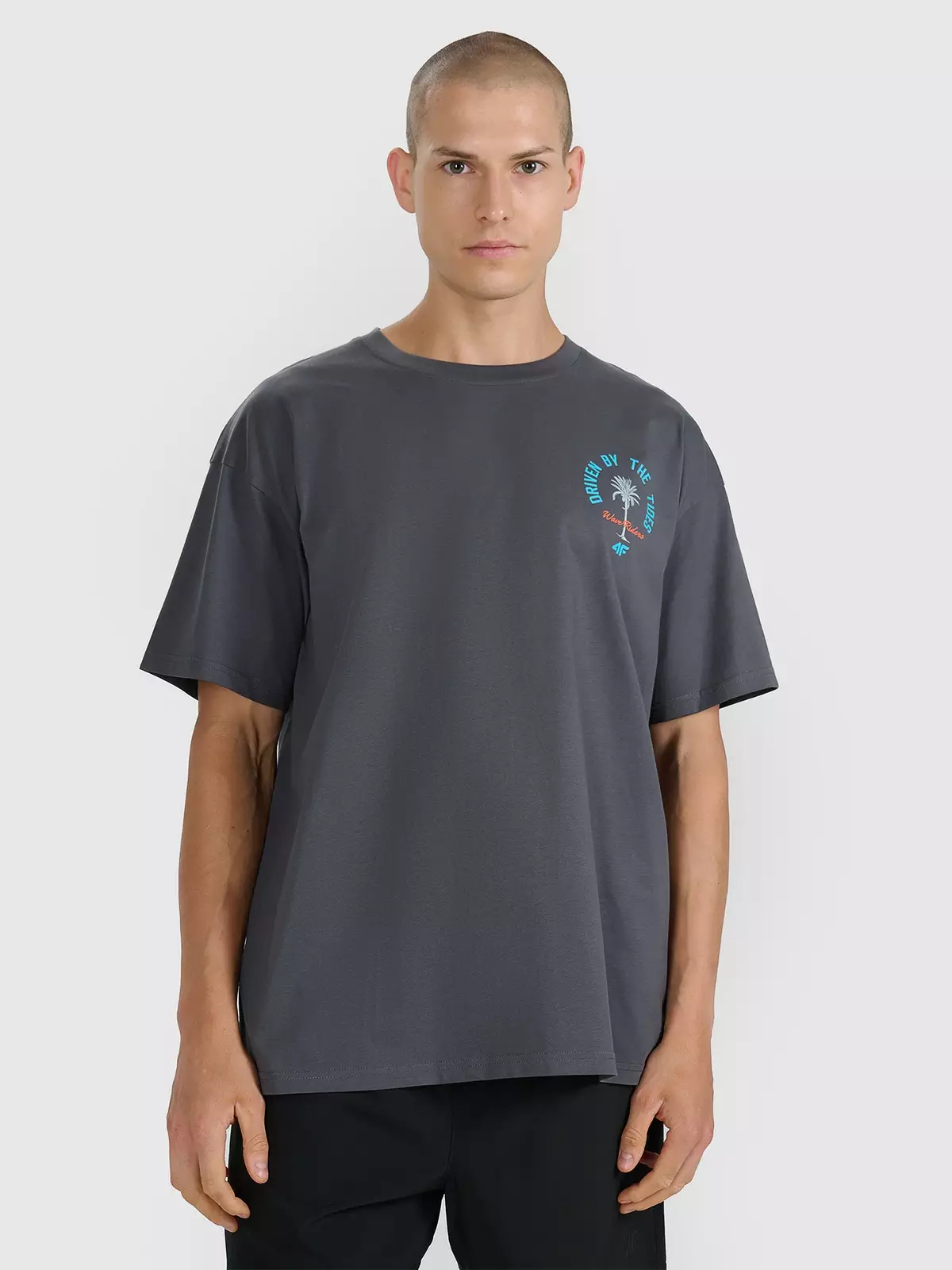 4F T-shirt oversize z nadrukiem męski - szary M