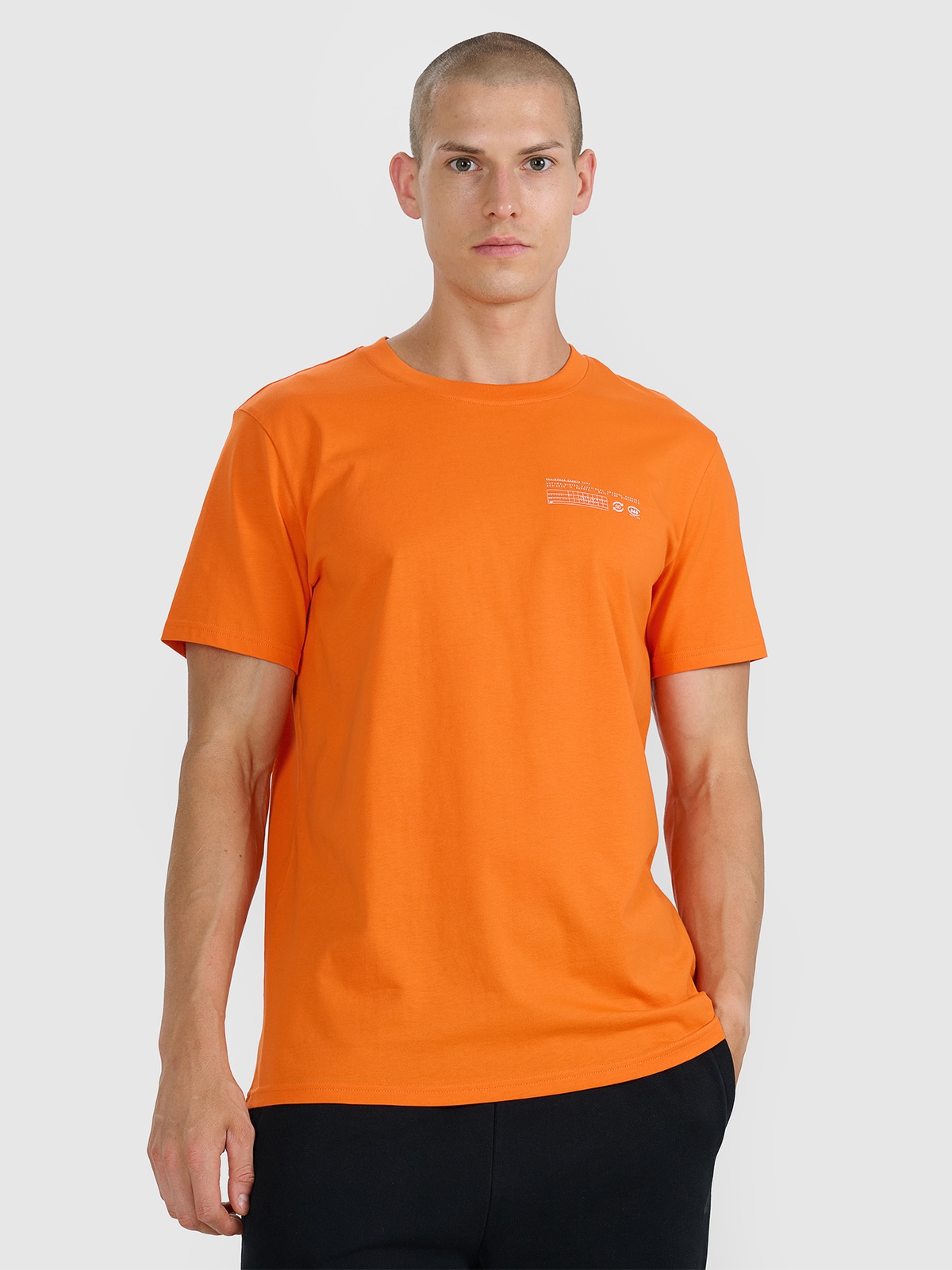 4F T-shirt regular z nadrukiem męski - pomarańczowy XL