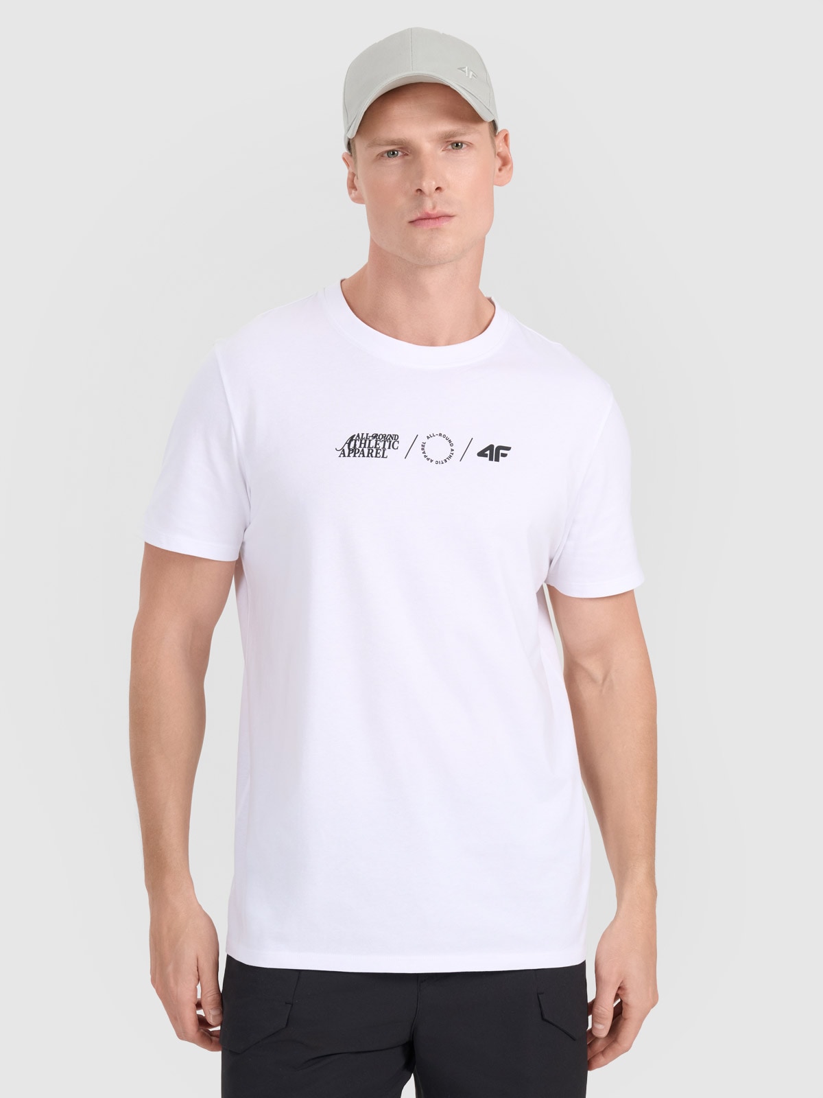 4F T-shirt regular z nadrukiem męski - biały XL