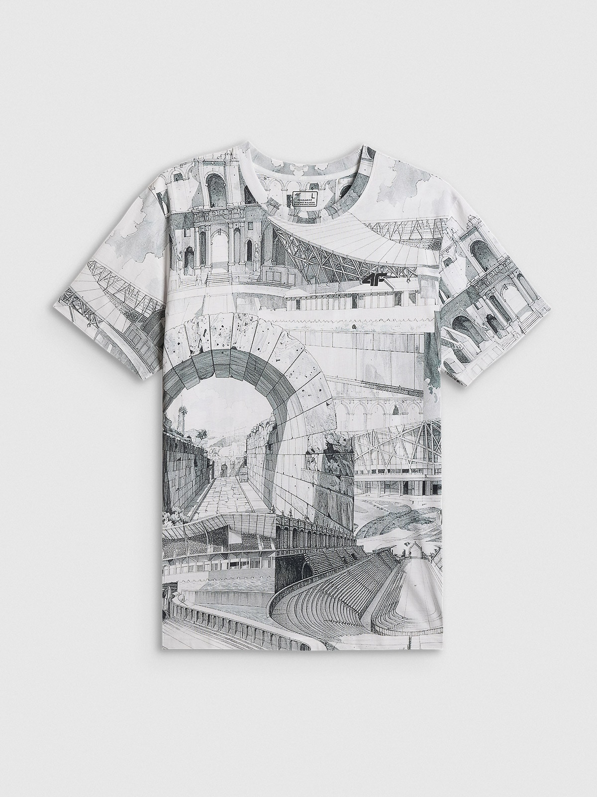 4F T-shirt regular z nadrukiem męski - czarno-biały S