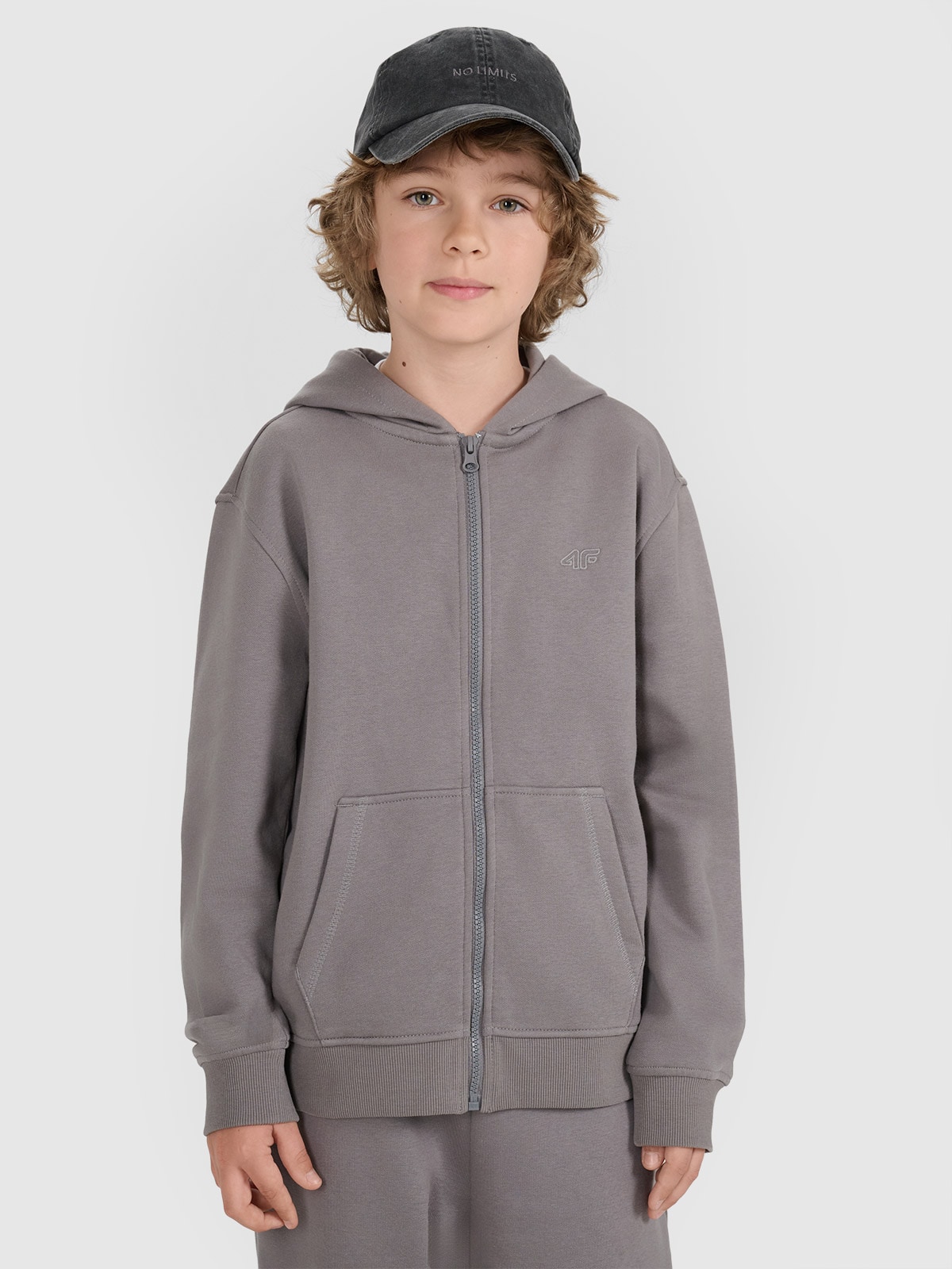4F Bluza dresowa rozpinana z kapturem chłopięca - szara 146 (10-11 lat)
