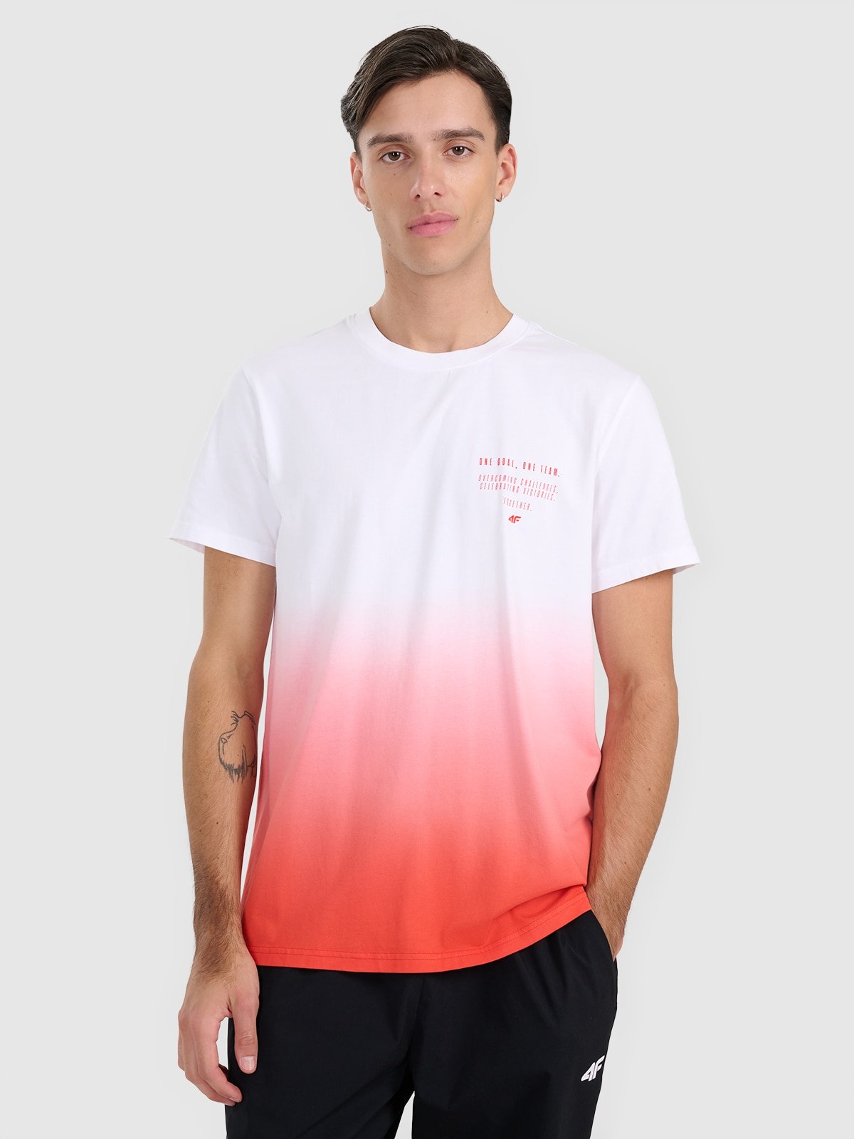4F T-shirt regular z nadrukiem męski - czerwony L