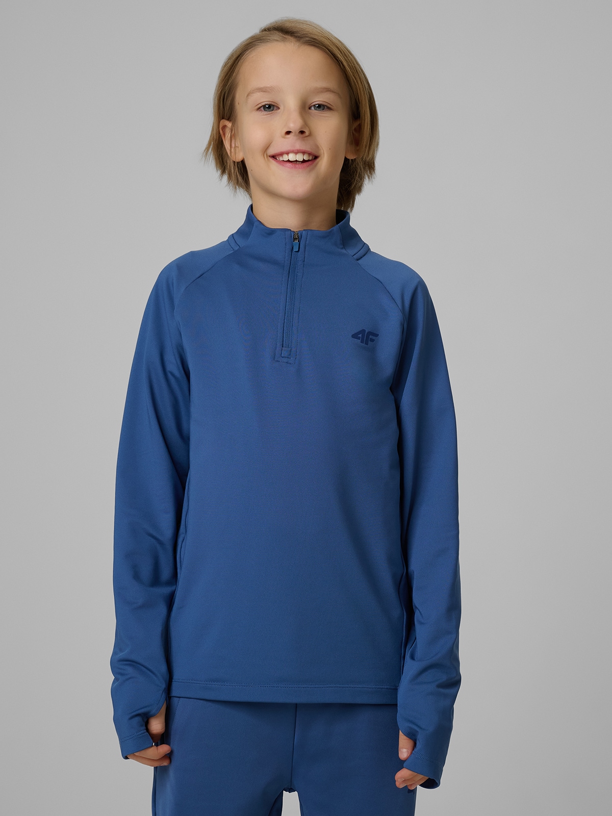 4F Bluza sportowa slim bez kaptura chłopięca - granatowa 146/152 (10-12 lat)