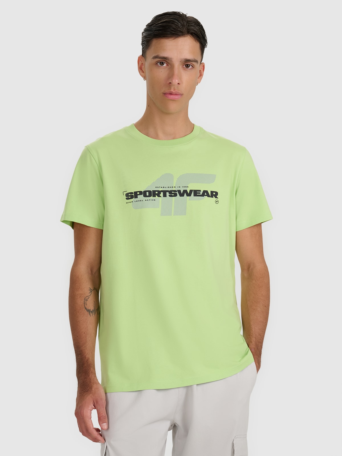 4F T-shirt regular z nadrukiem męski - zielony XL