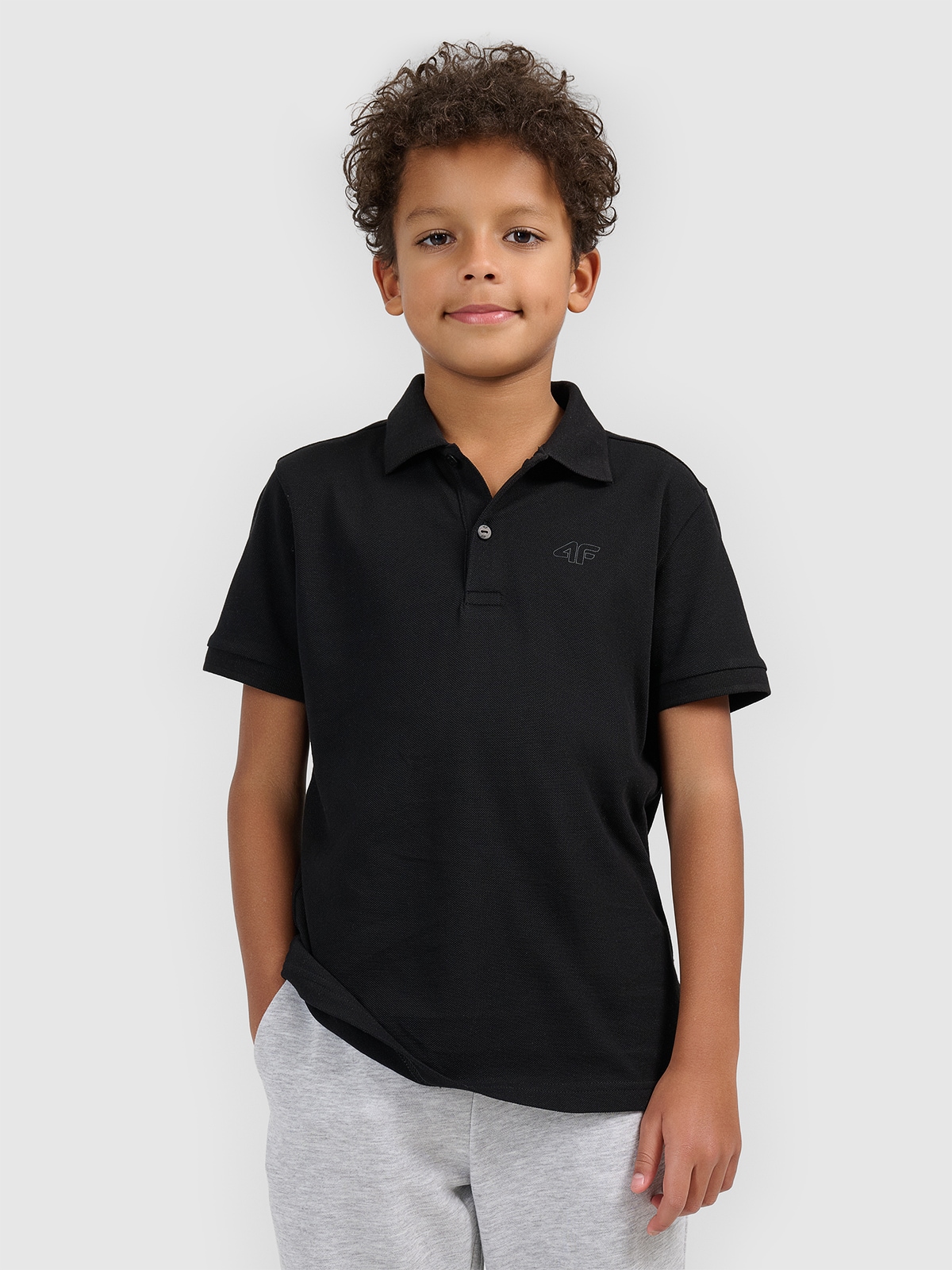 4F Koszulka polo regular chłopięca - czarna 164 (13-14 lat)