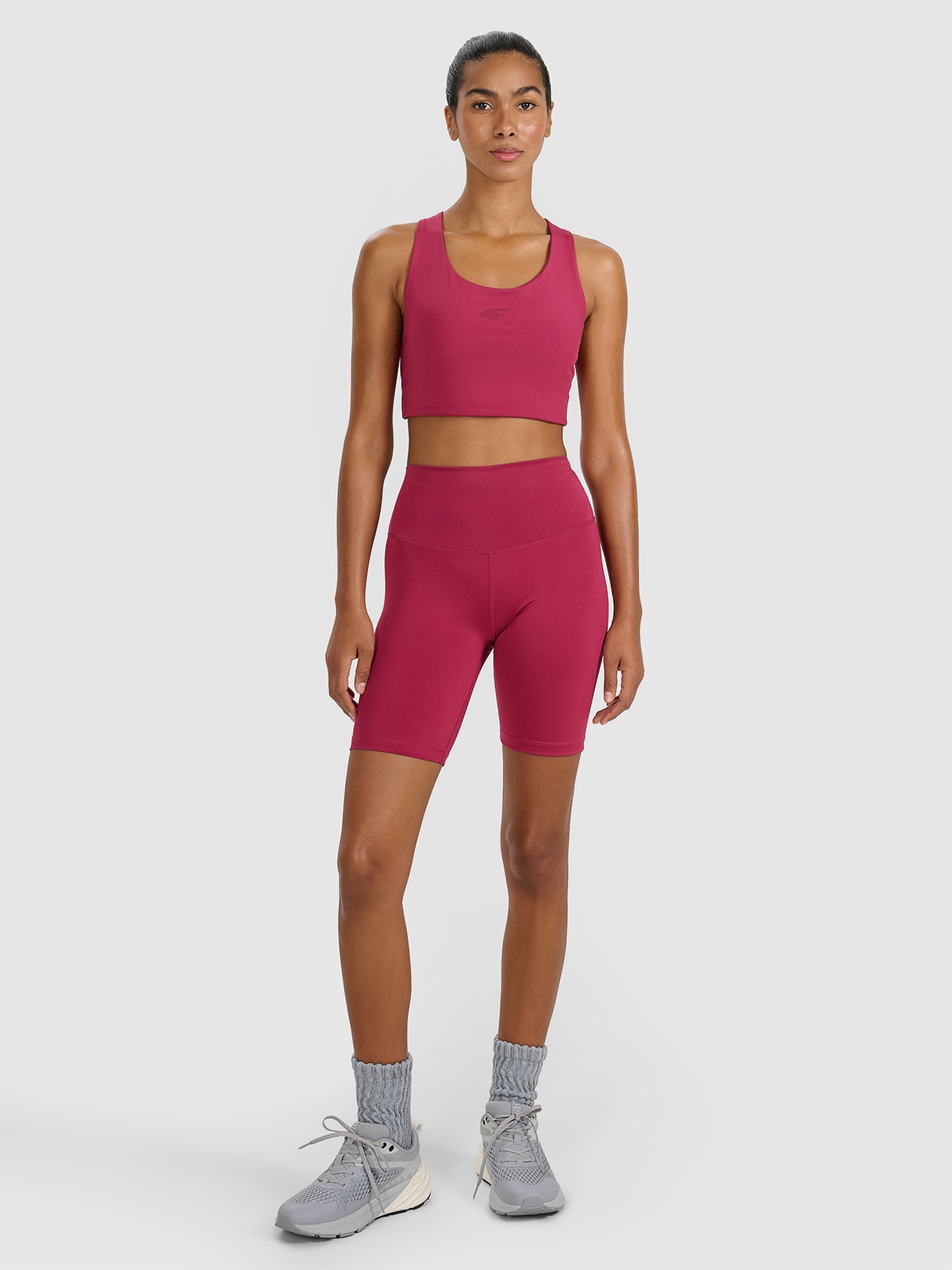 4F Legginsy kolarki treningowe damskie - czerwone XS