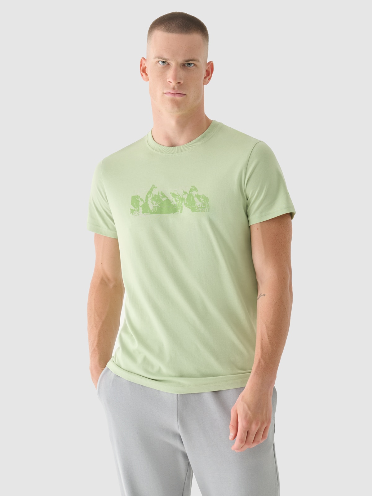 4F T-shirt regular z nadrukiem męski - oliwkowy S