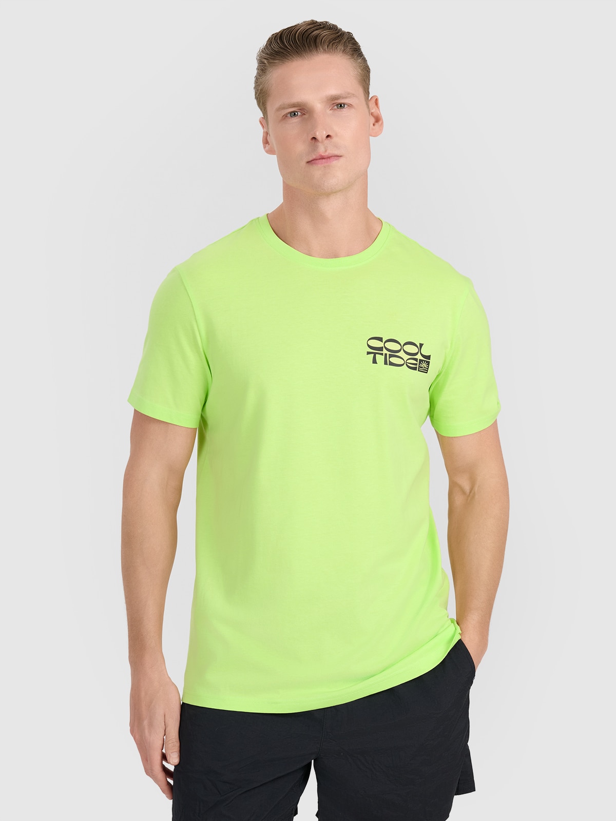 4F T-shirt regular z nadrukiem męski - zielony M