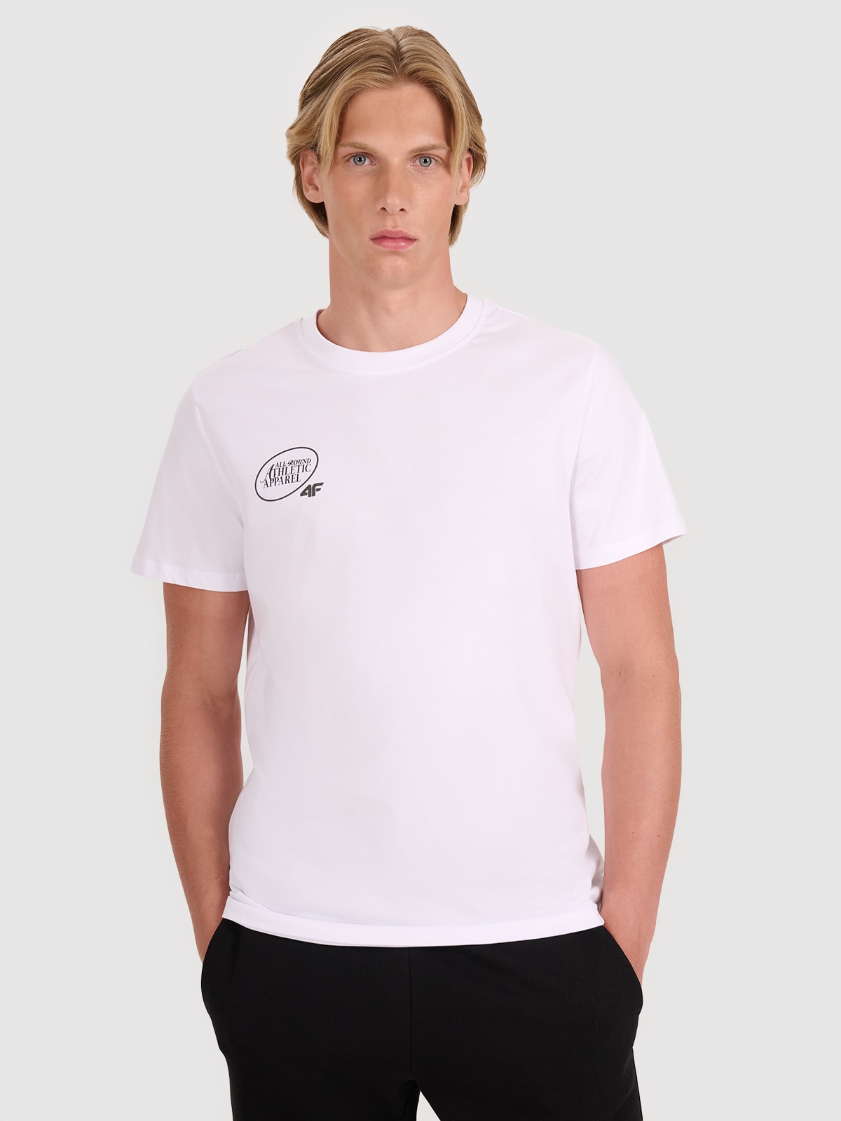 4F T-shirt regular z nadrukiem męski - biały S