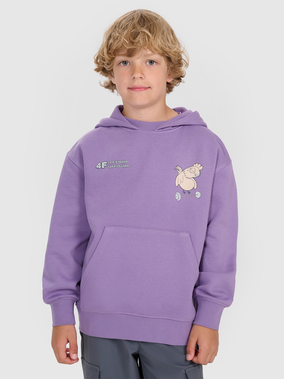 4F Bluza dresowa nierozpinana z kapturem chłopięca - fioletowa 146 (10-11 lat)
