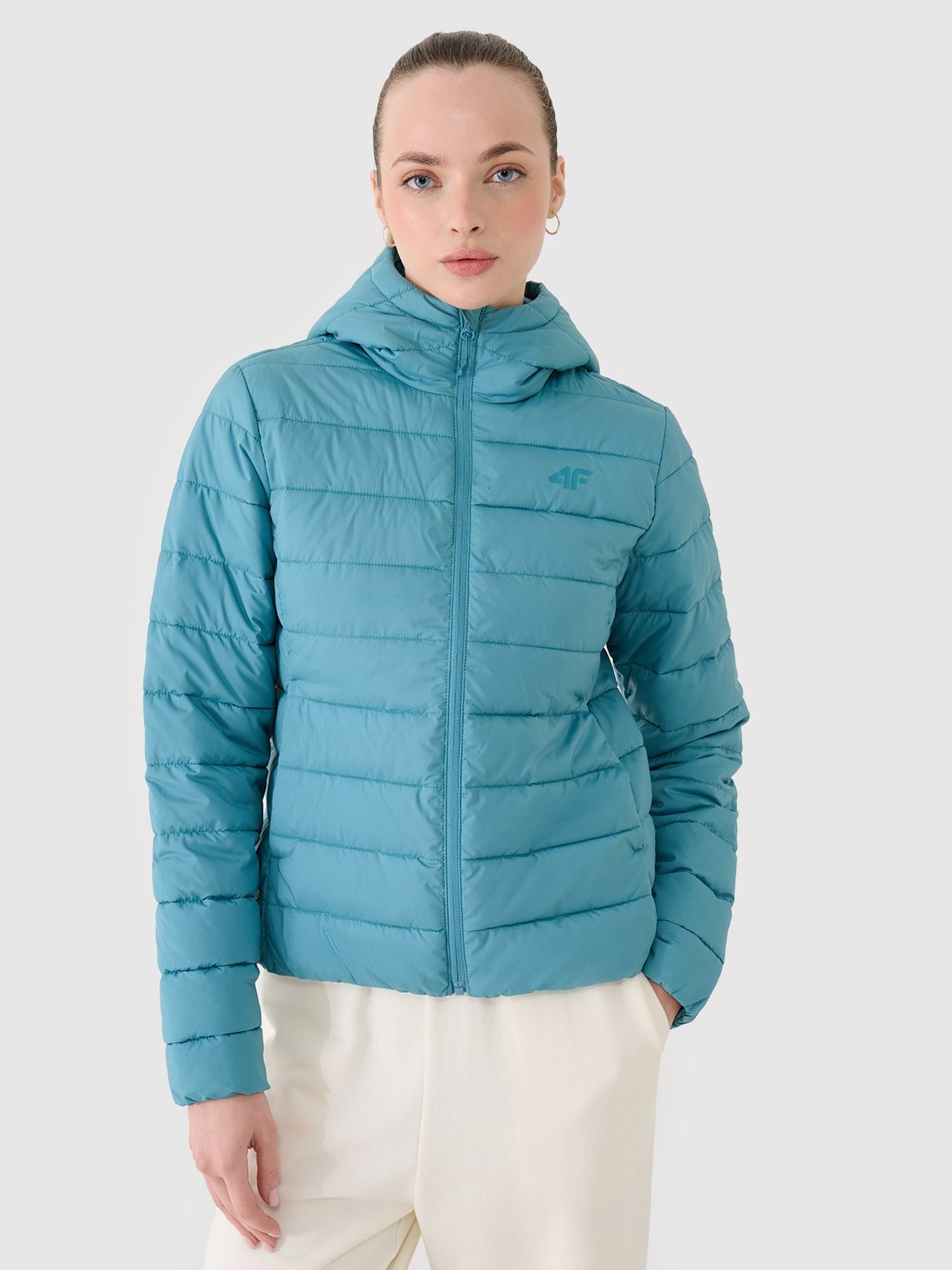 4F Kurtka puchowa z wypełnieniem z recyklingu damska - turkusowa XXL