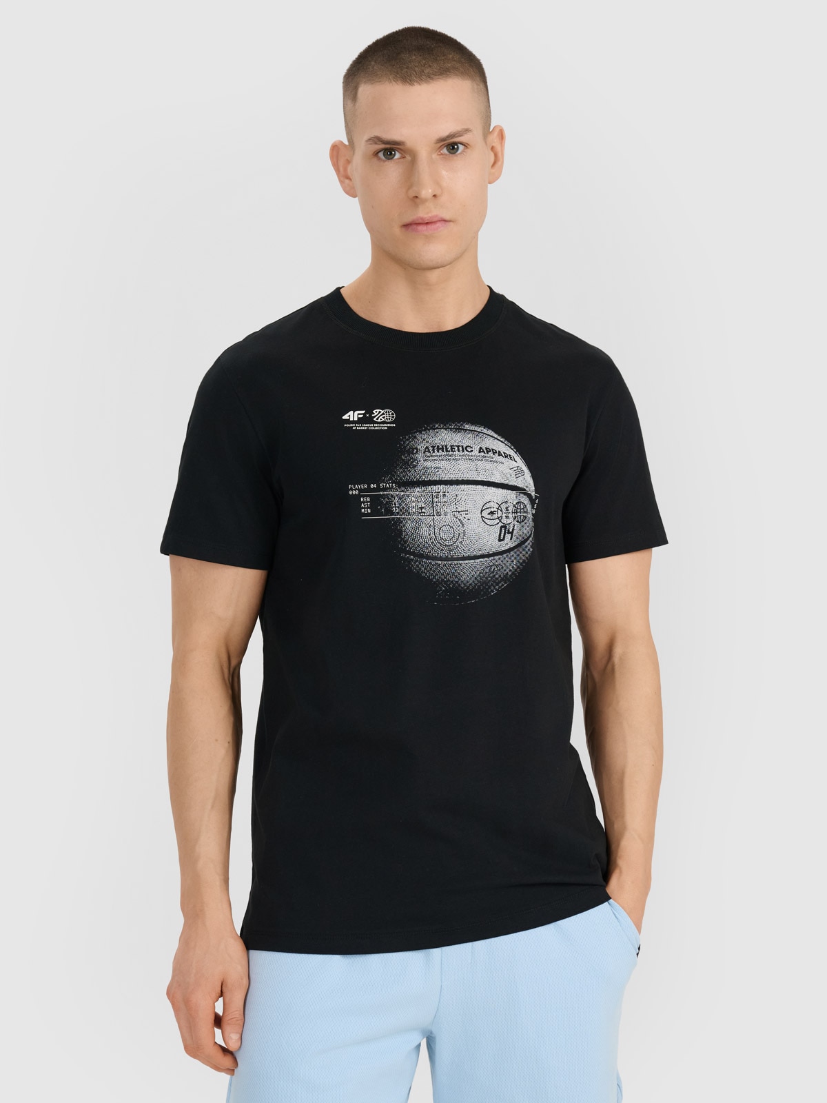 4F T-shirt regular z nadrukiem męski - czarny M