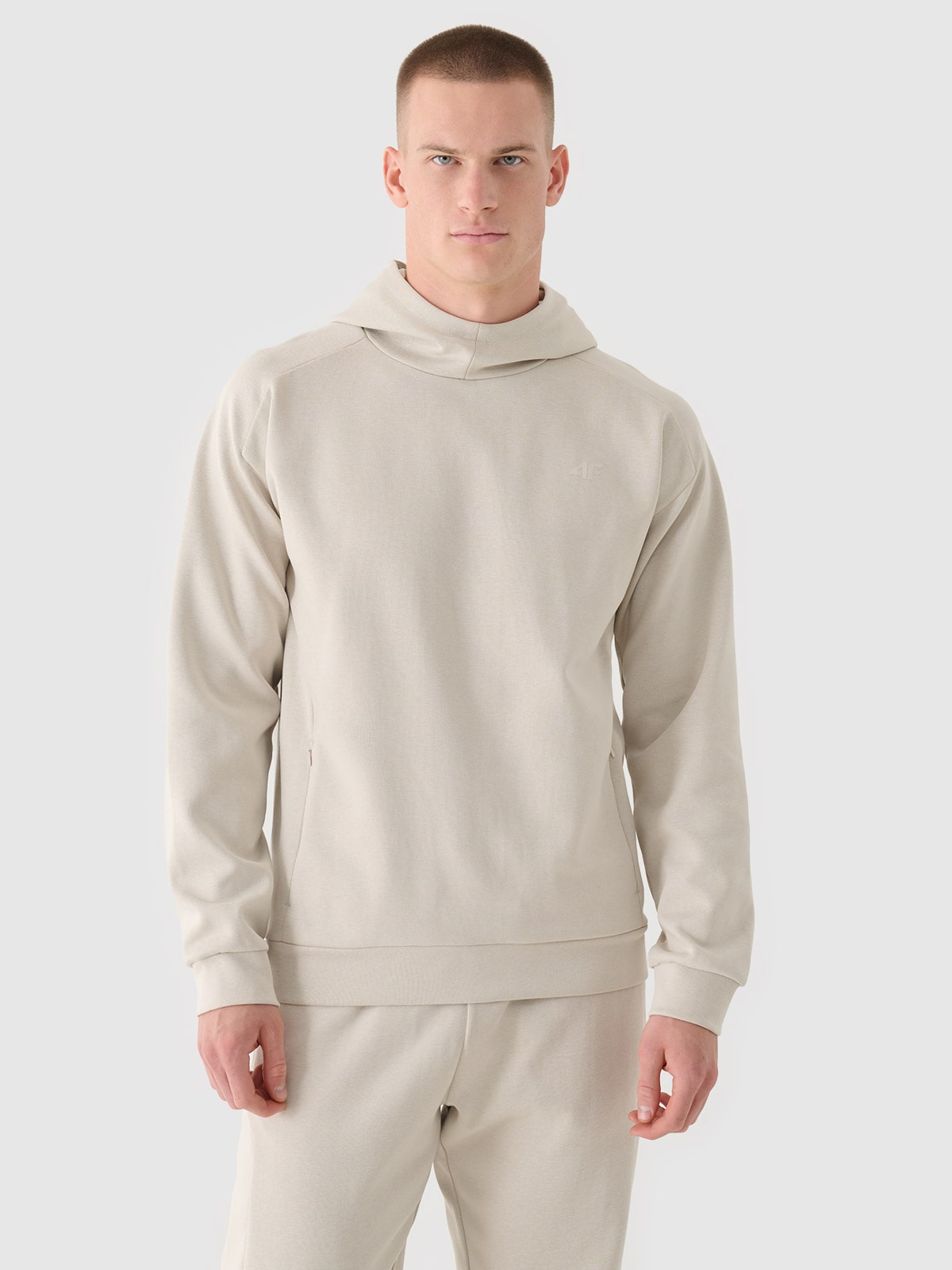 4F Bluza dresowa nierozpinana z kapturem męska - beżowa XL